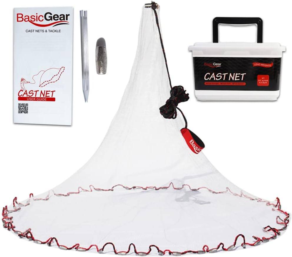 BasicGear® Cast Net, Lead, 3ft Radius, 3/8 in Mesh, for Bait Fish