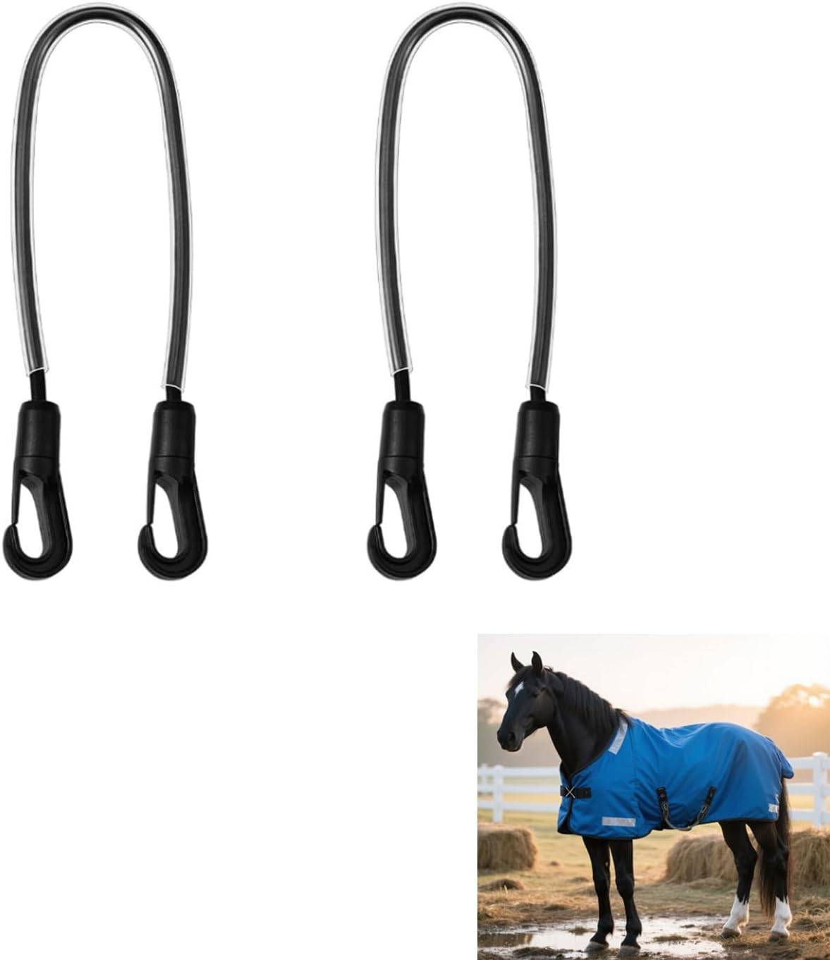 2Pcs Horse Blanket Straps, Adjustable Elastic Leg and Tail Straps, 16"