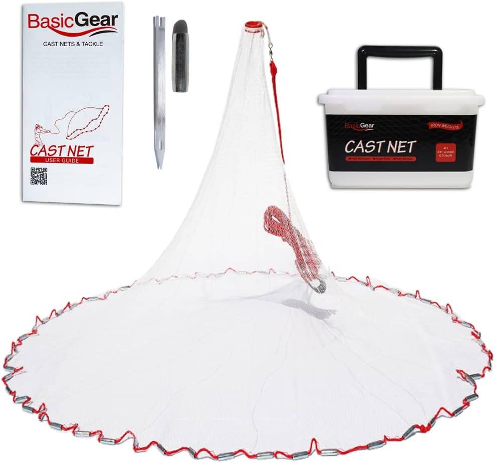 BasicGear® Cast Net, Zinc Iron, 7ft Radius, 3/8 in Mesh, for Bait Fish
