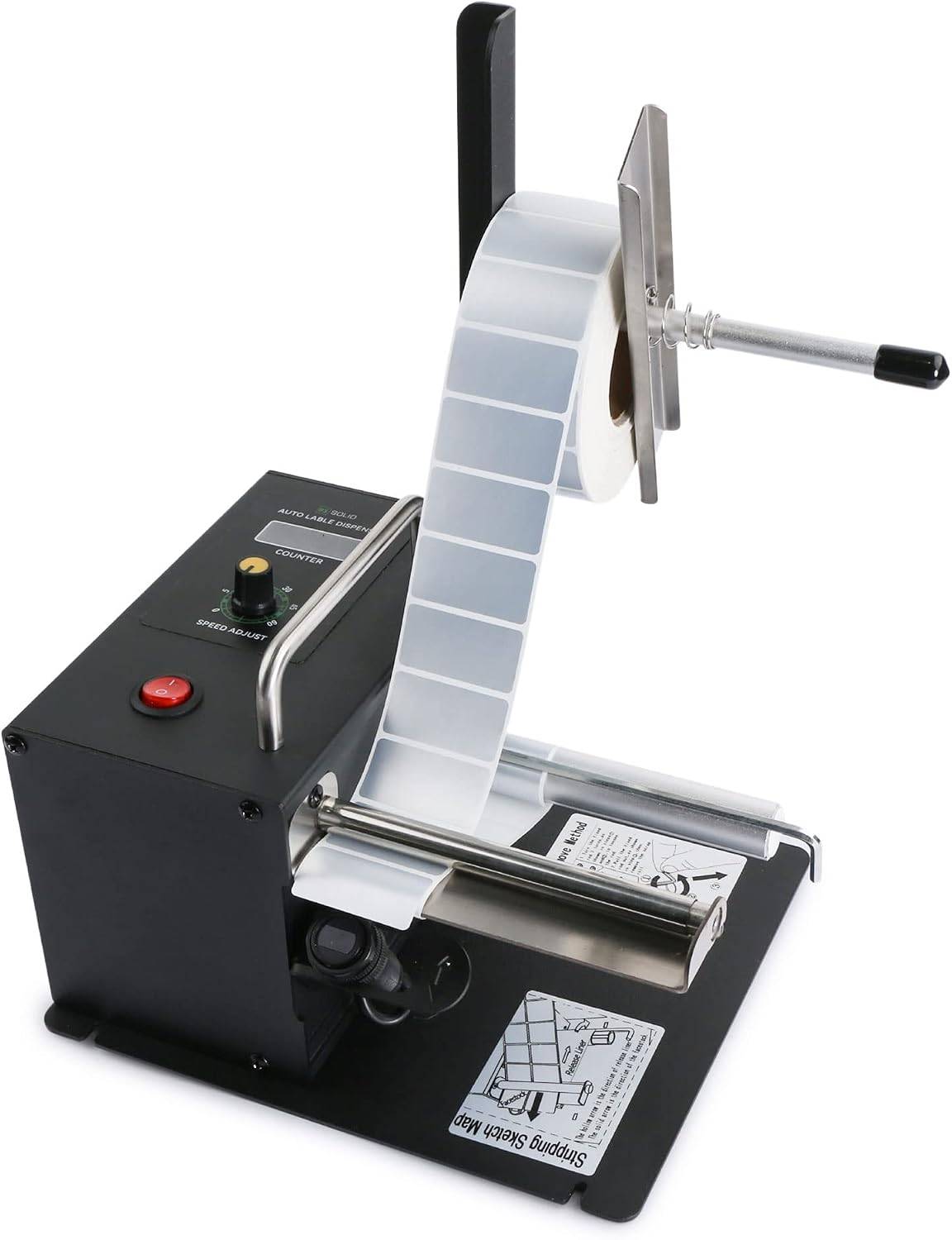 U.S. Solid Automatic Label Dispenser with Counter 0-9999, for Translucent and Opaque Labels, 0.4-4.52 in Wide, 0.32-5.11 in Long, Brushless Motor, Adjustable Speed, Single and Mult