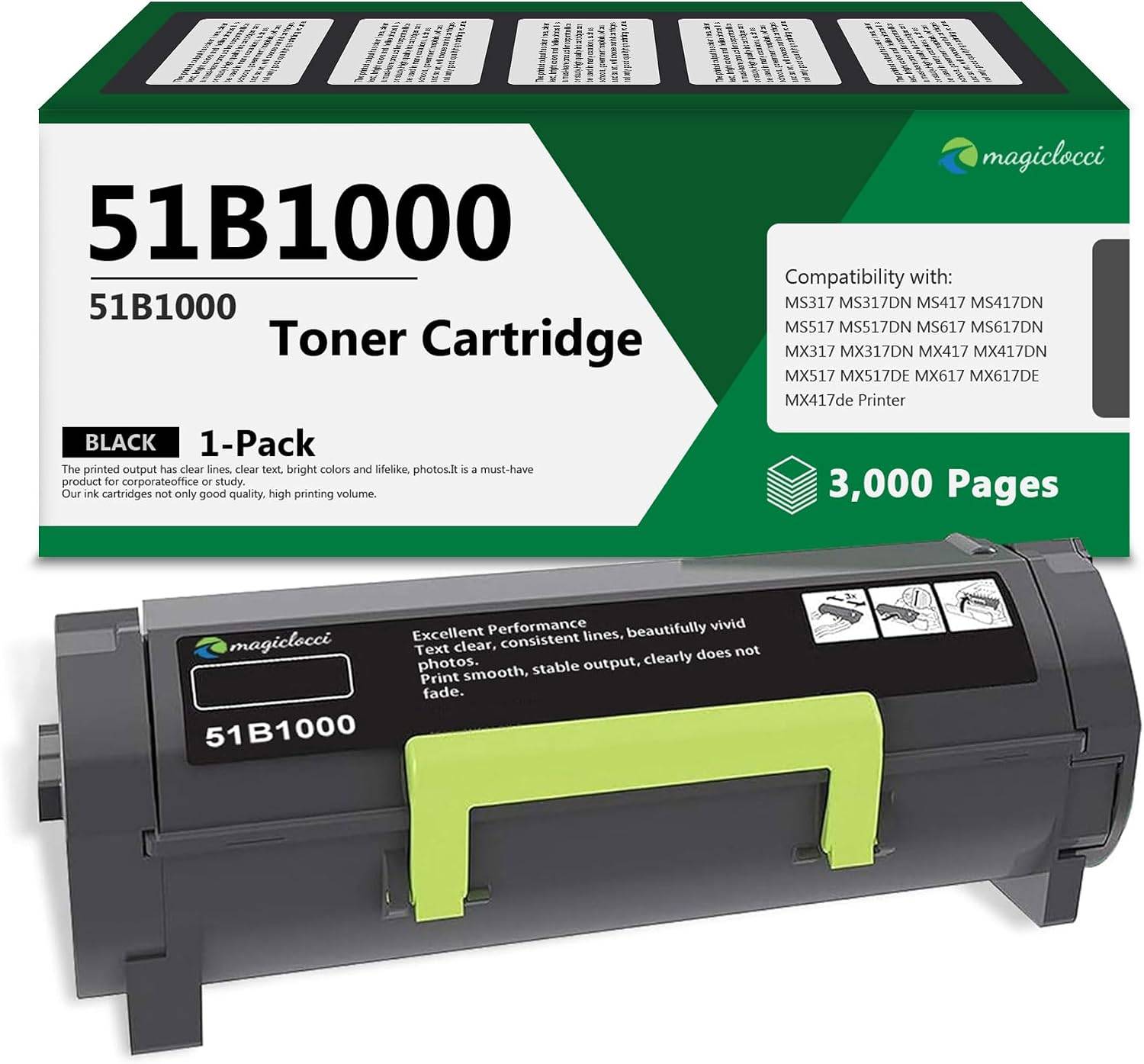 51B1000 Black Toner Cartridge (1-Pack) Replacement for Lexmark 51B1000