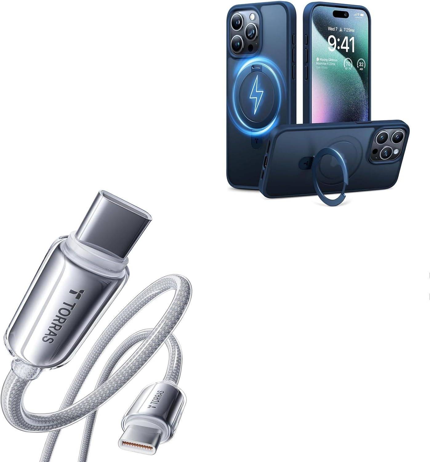 TORRAS iPhone 15 Pro Case with USB C Cable