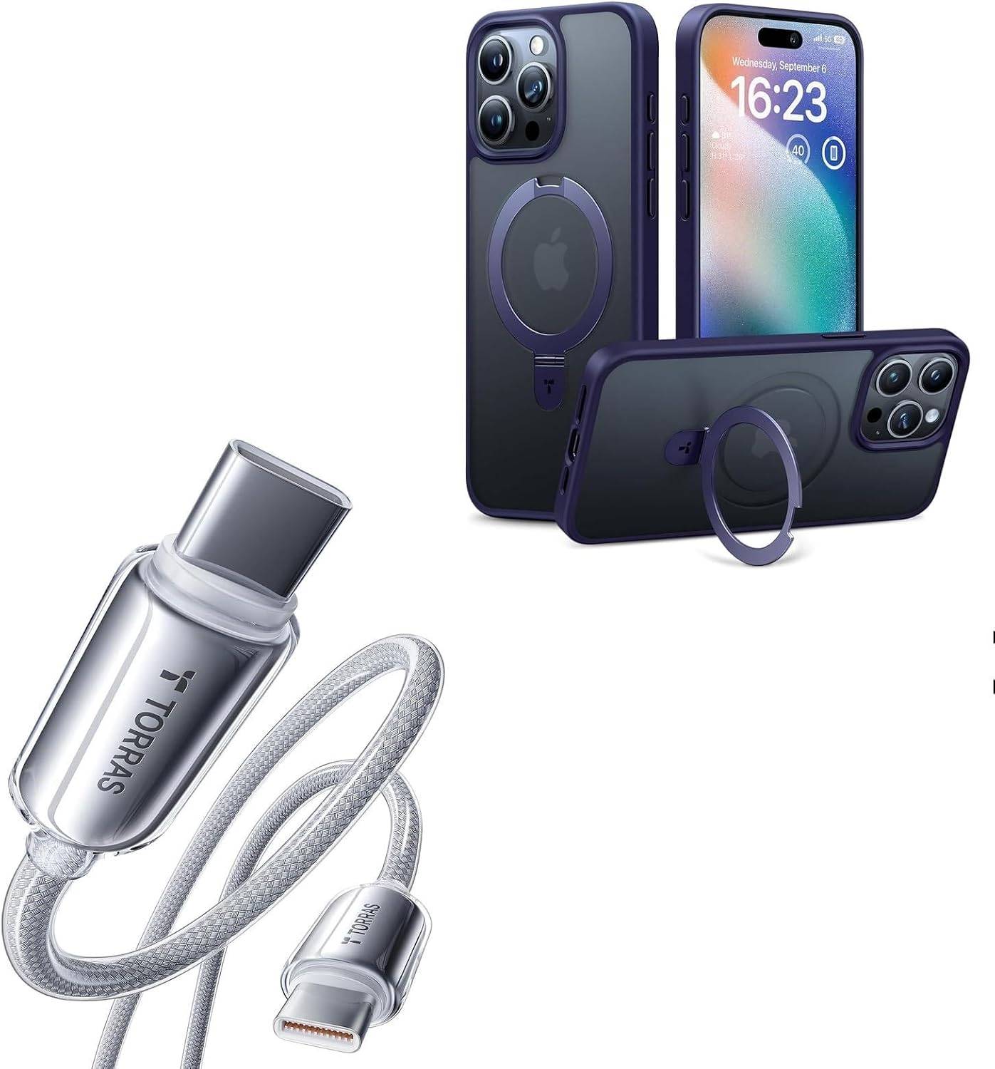 TORRAS iPhone 15 Pro Max Case with USB C Cable