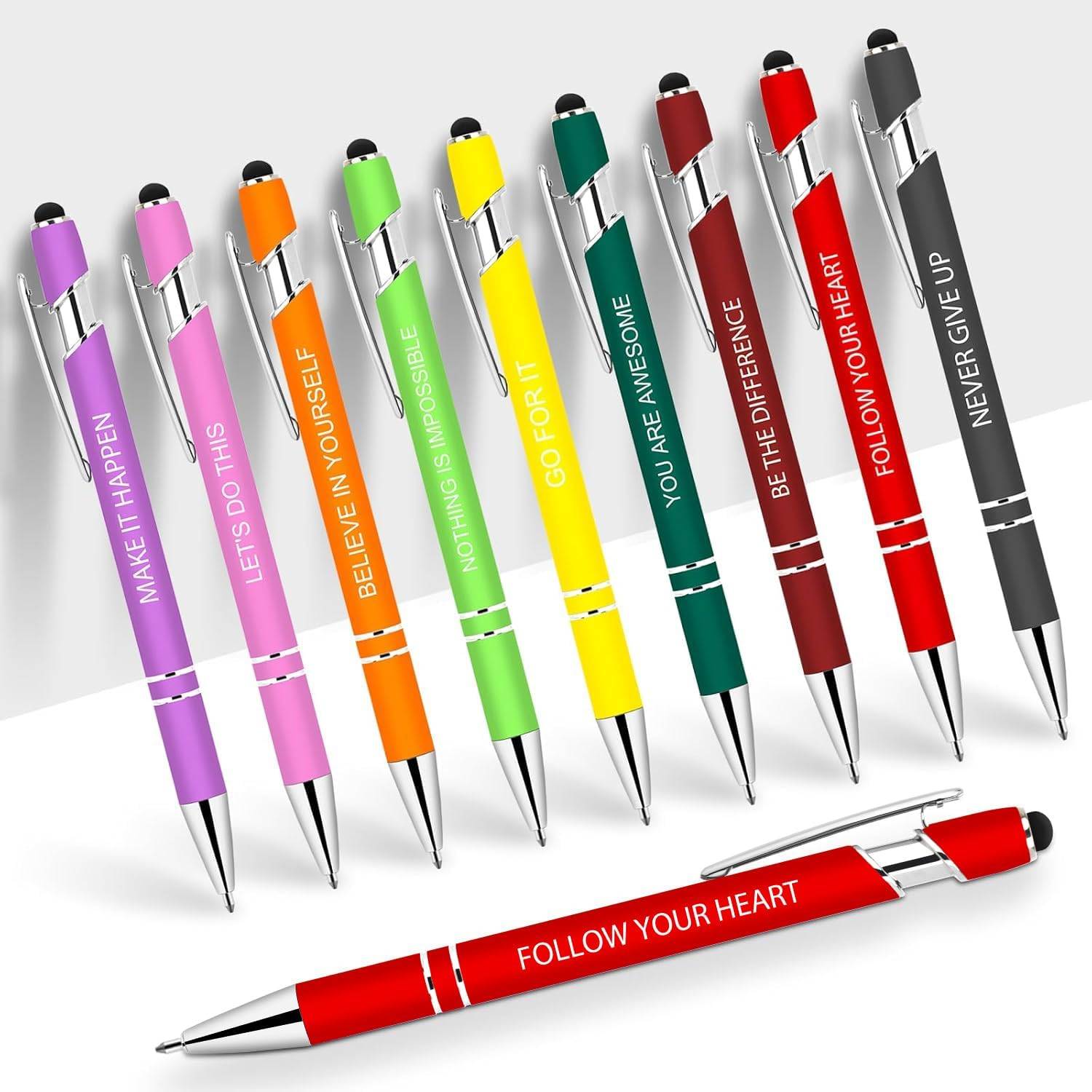 Greengines 10 PCS Inspirational Pens Bulk with Stylus Tip Gifts Black Ink