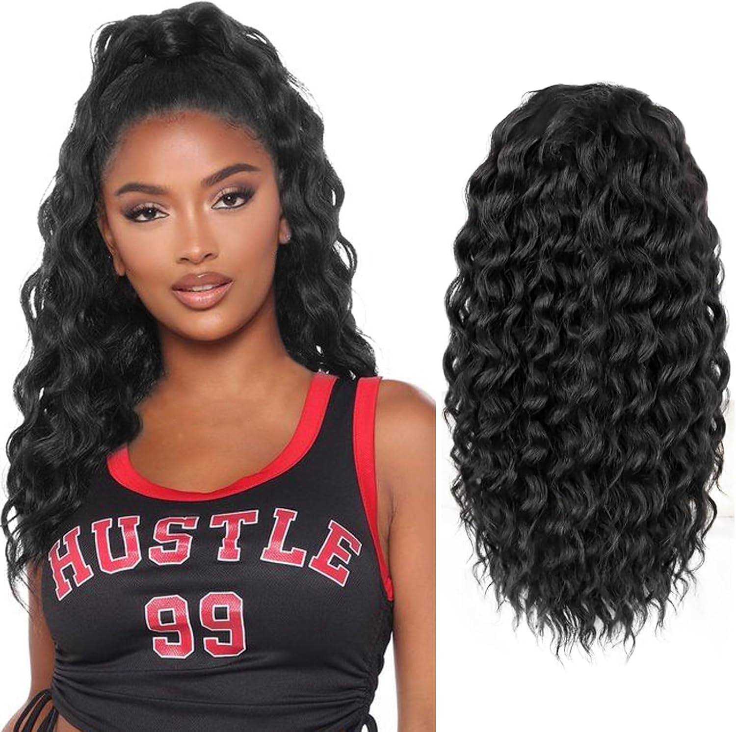 HYJ Drawstring Ponytail Curly Ponytail Extension For Black Women 18”（1B）