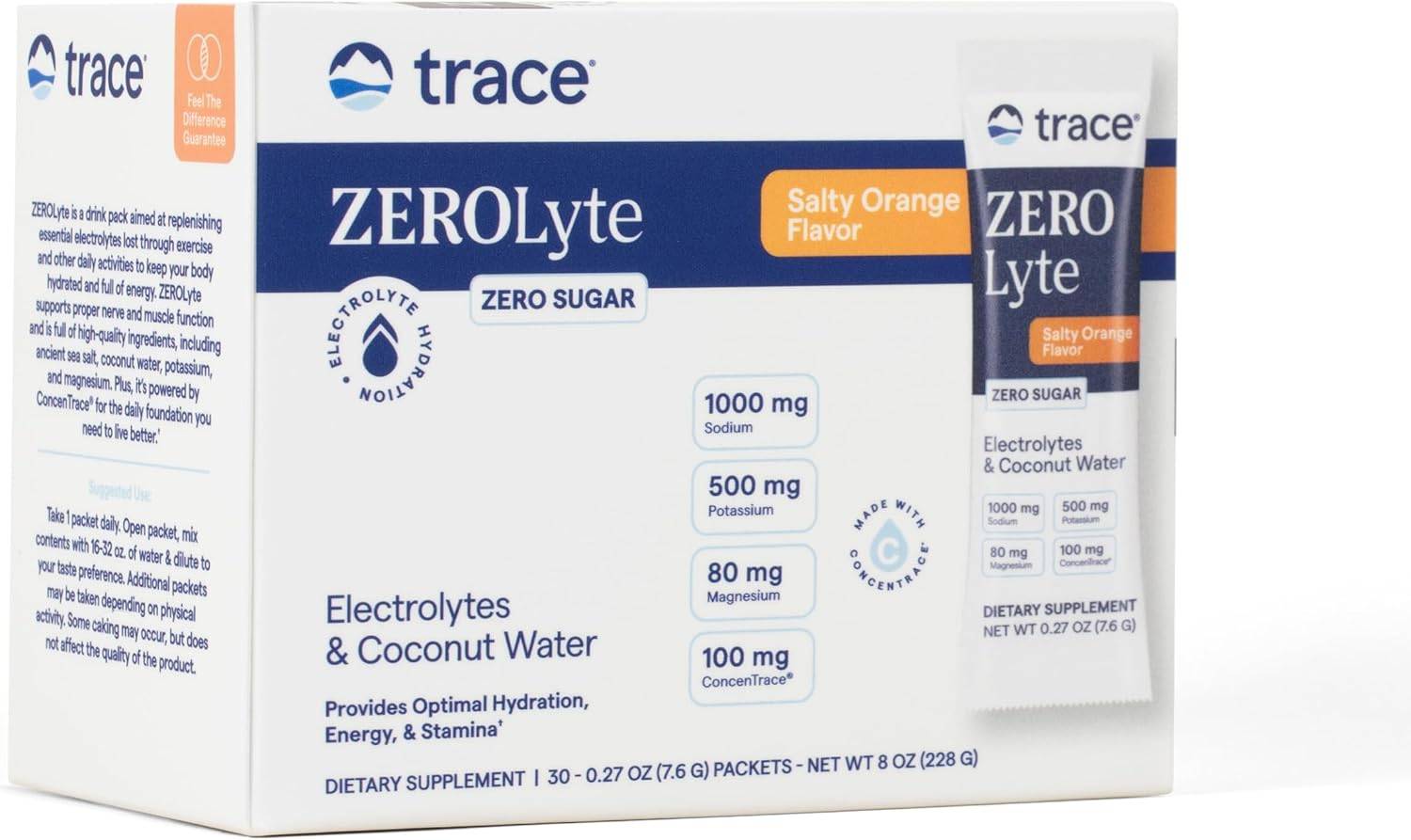 Trace Minerals ZeroLyte Electrolyte Drink Mix, Salty Orange, 30 Packets
