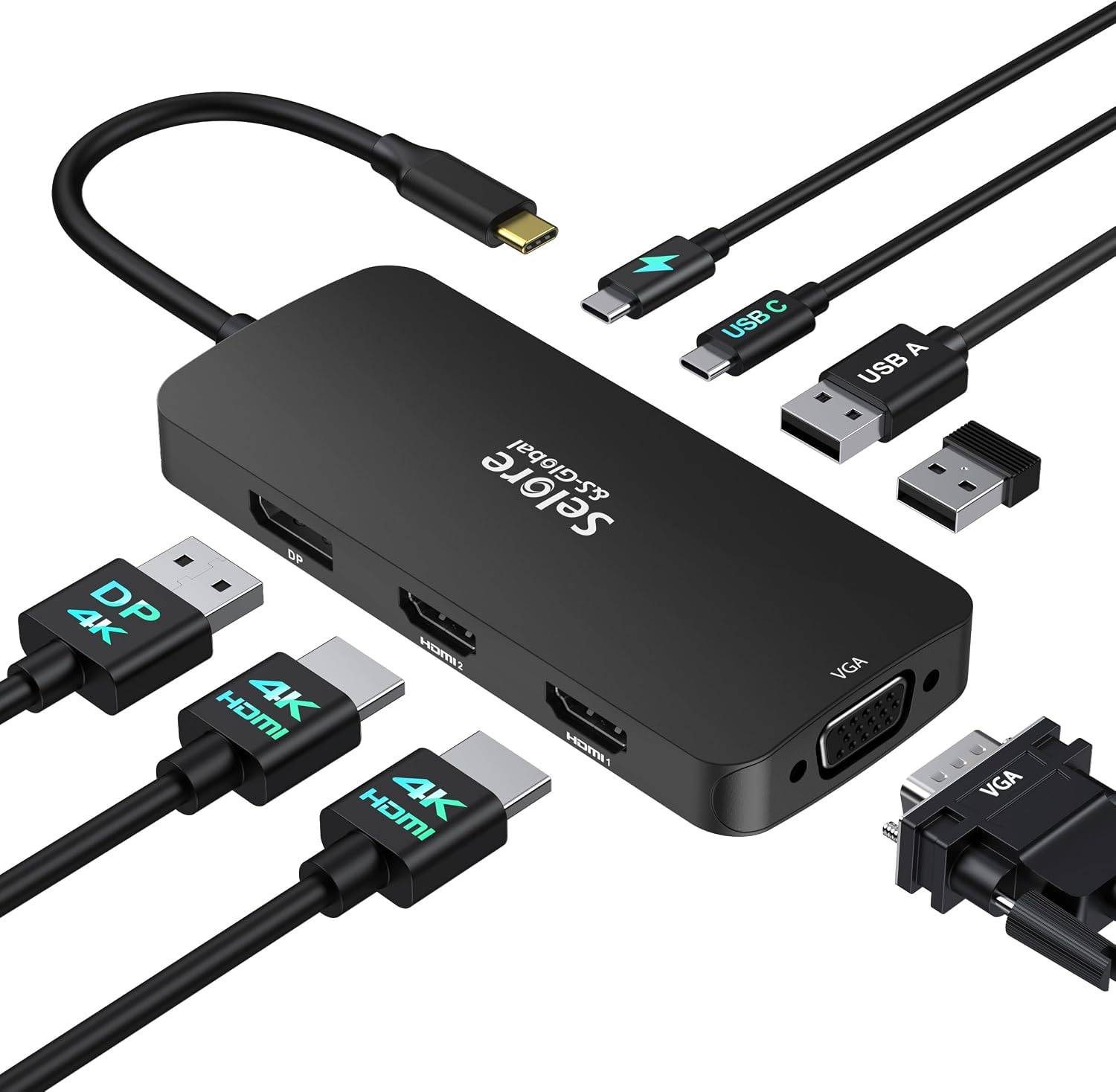 Selore USB C Docking Station Dual HDMI Monitor Adapter USB C Hub 4 Monitors