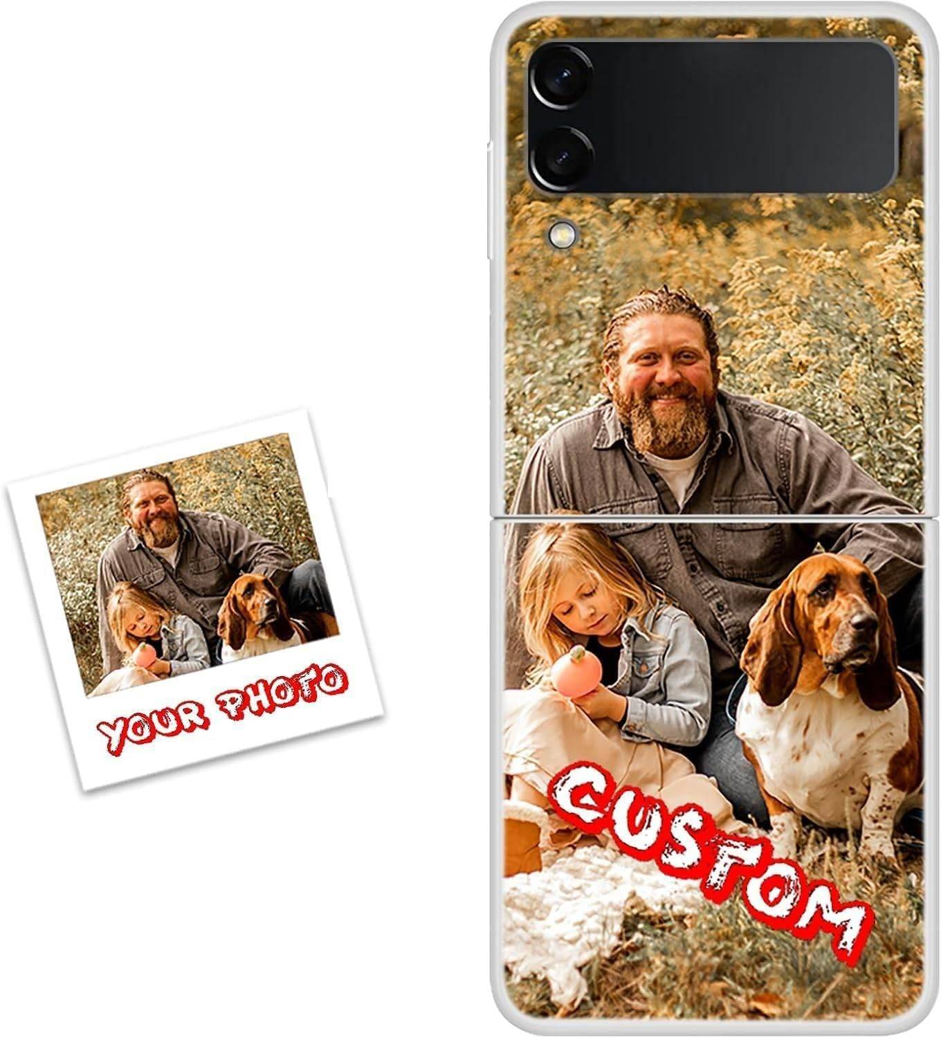 SISFIFWOW Customized Photo Case for Samsung Galaxy Z Flip 5 6 7, Personalized Picture Z Flip 3 4 Galaxy Z Flip Case PC Shell Anti-Drop Custom Phone Case Birthday Gift Protective Ph