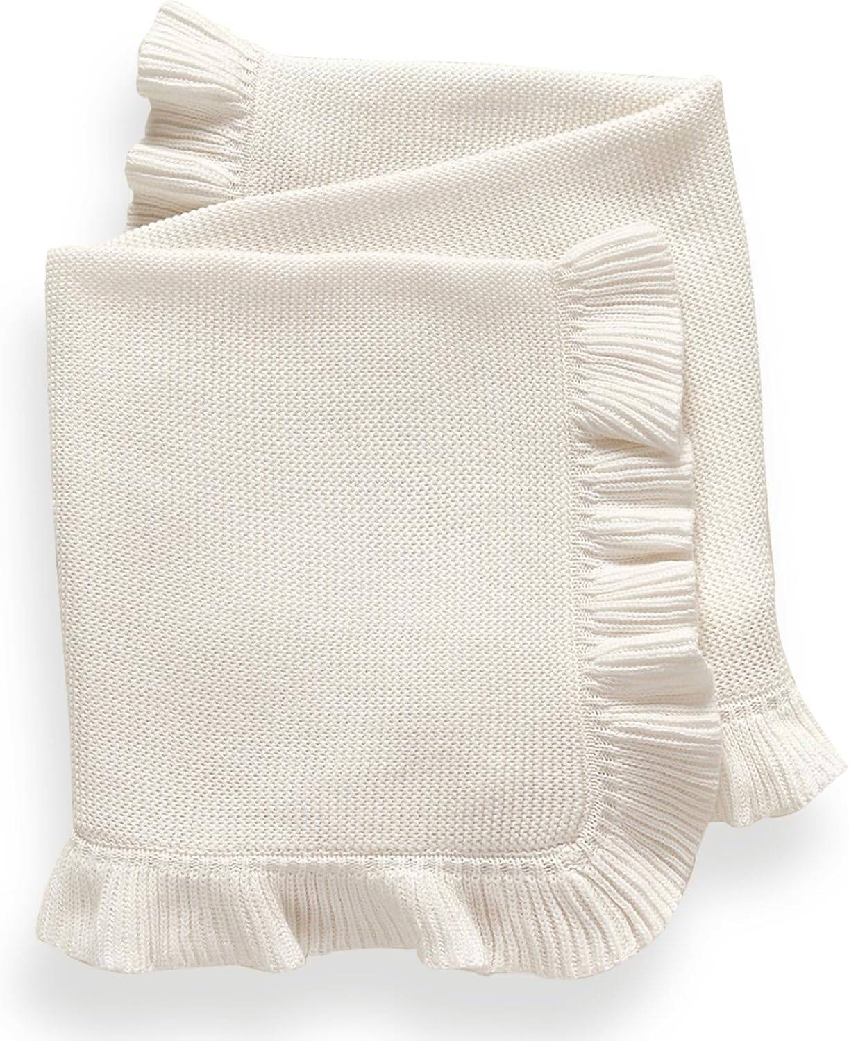 YCHWFF Knit Baby Blanket 40x30 for Boy & Girl Soft Swaddle Blanket (White)
