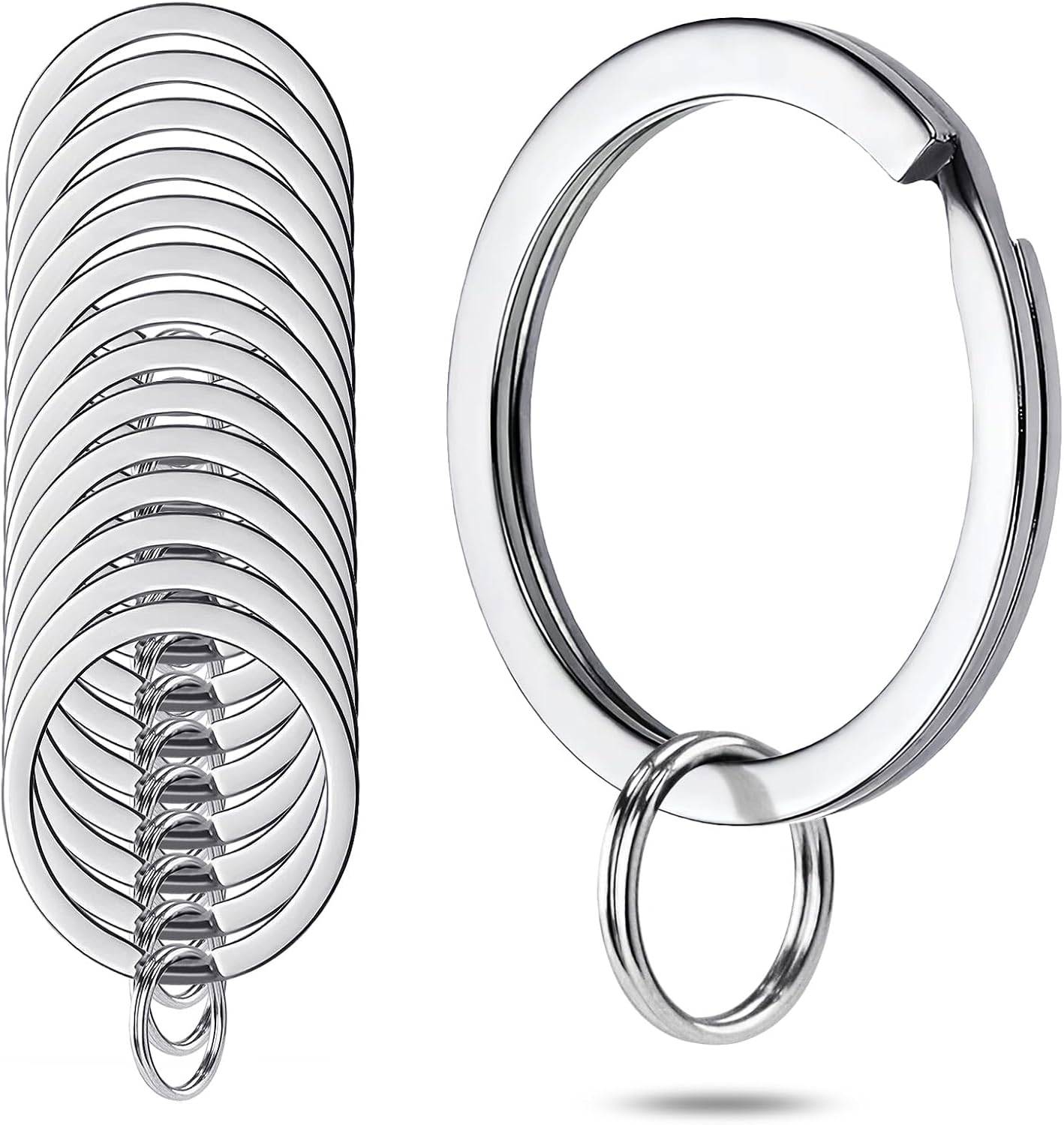 VOGARB Surgical and Marine Grade Stainless Steel Split Ring for Keychains Heavy Duty Small Key Rings for Car Keys, Round Flat 1 Inch(25mm), 15 Pieces Bulk Set, Silver