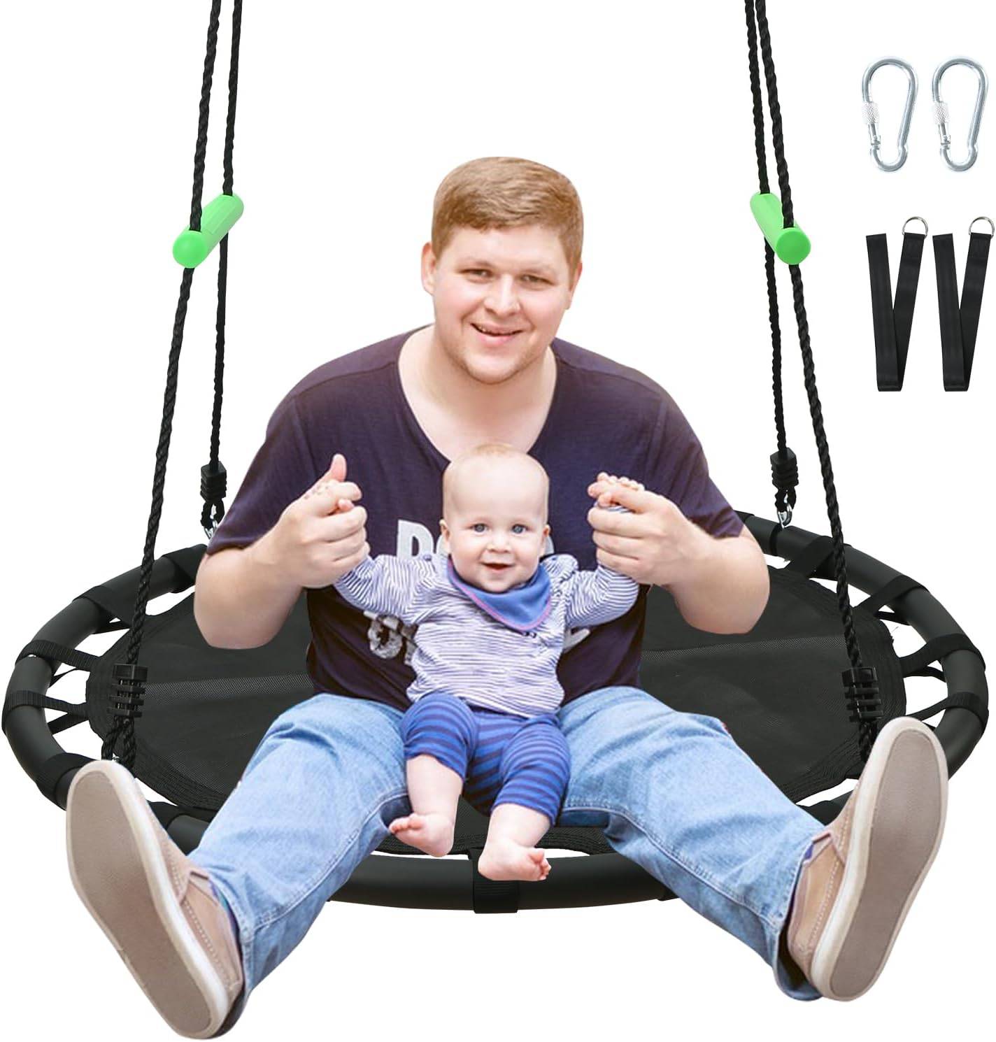 YSEJOMP 40 Inch Diameter Round Black Saucer/Tree Swing with Extra Straps