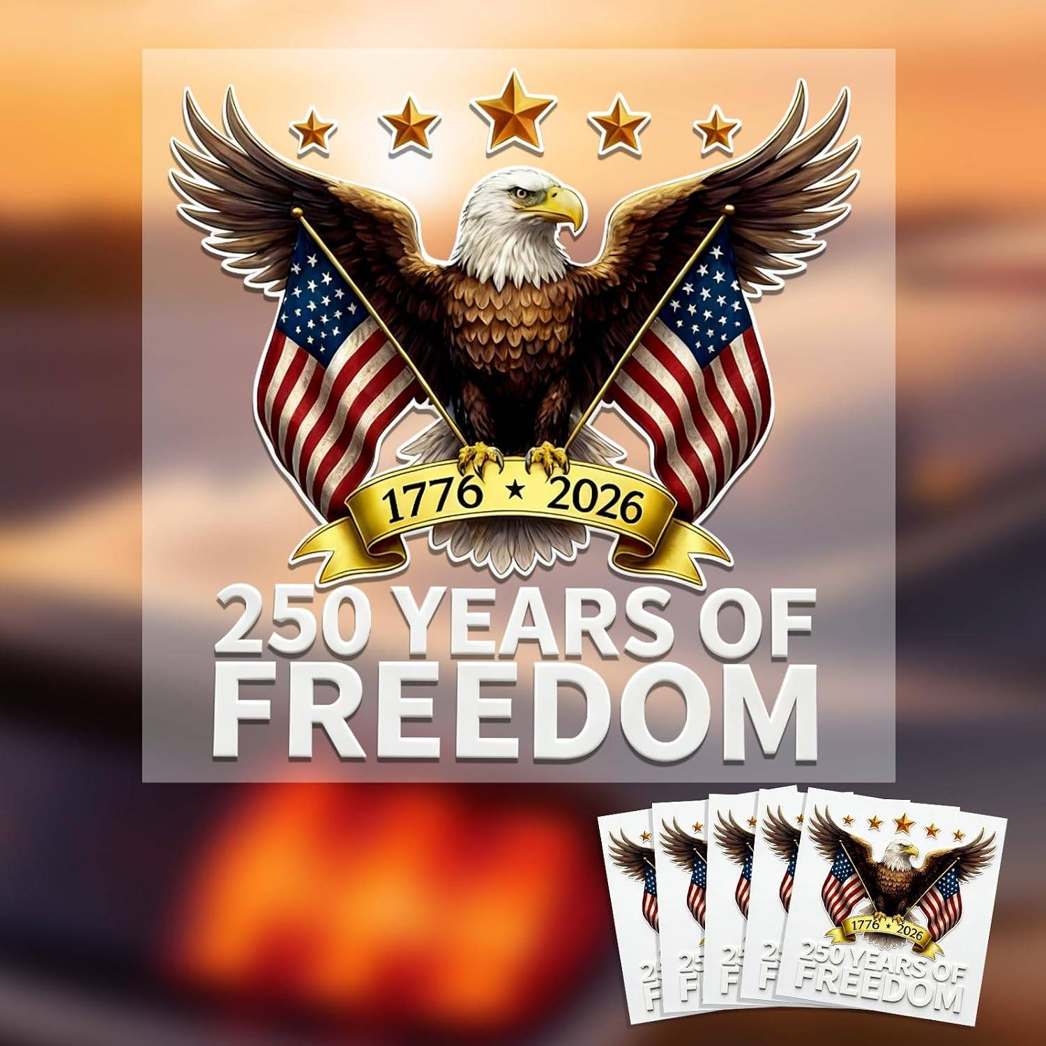 FIESOLIE 250 Anniversary USA Car Decals, 250 Year American Anniversary Bumper Stickers, 1776-2026 Independence Window Decals, Patriotic Eagle Stickers for Refrigerators, Trucks, La