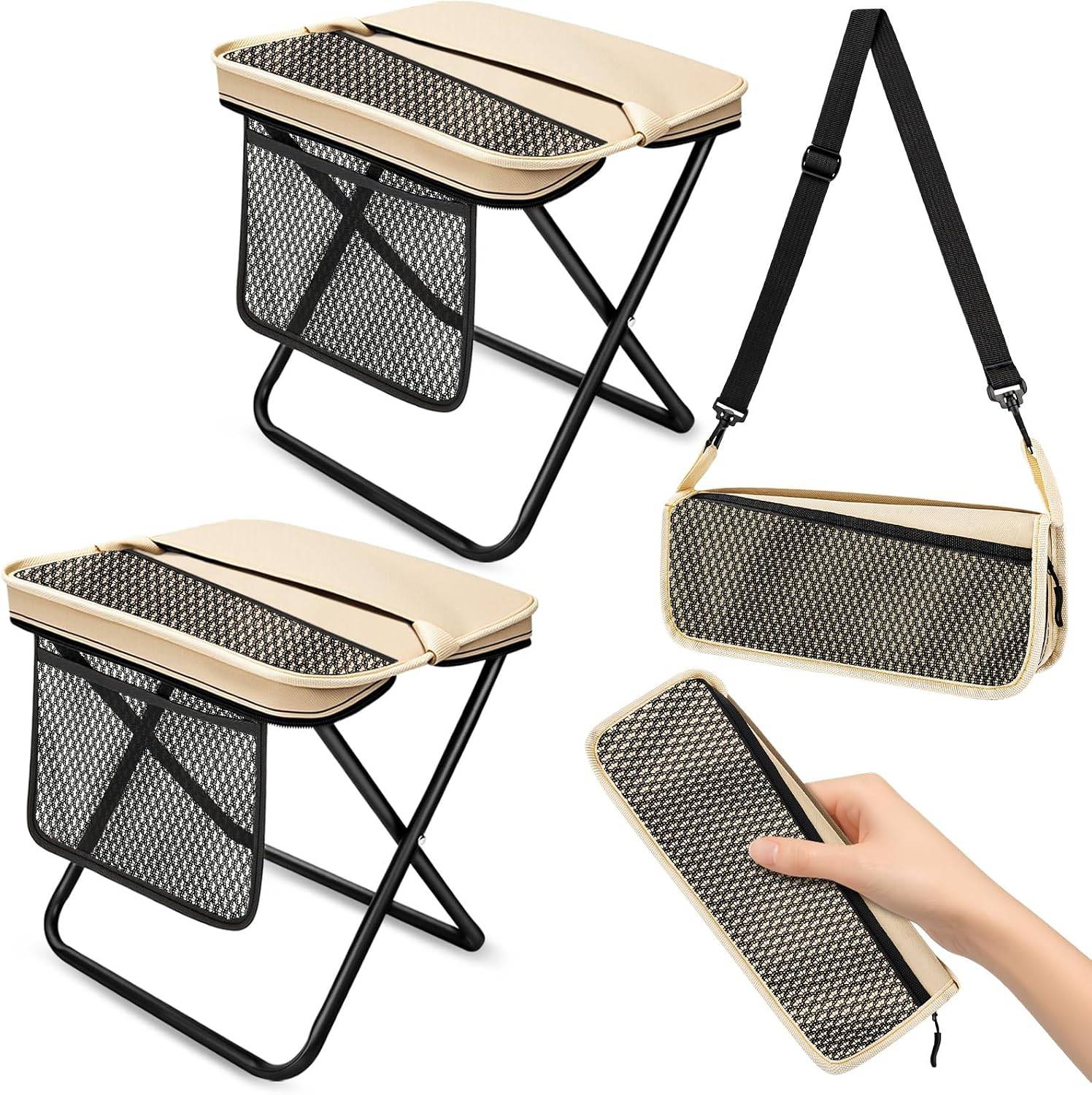 OrbitShell 2 Pack Portable Folding Stools, 13" Height Collapsible Seat