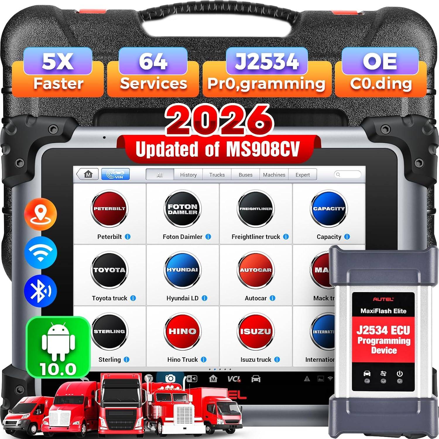 Autel MaxiSys MS908CV II Heavy Duty Tool, J2534 Programmer Coding 64 Resets