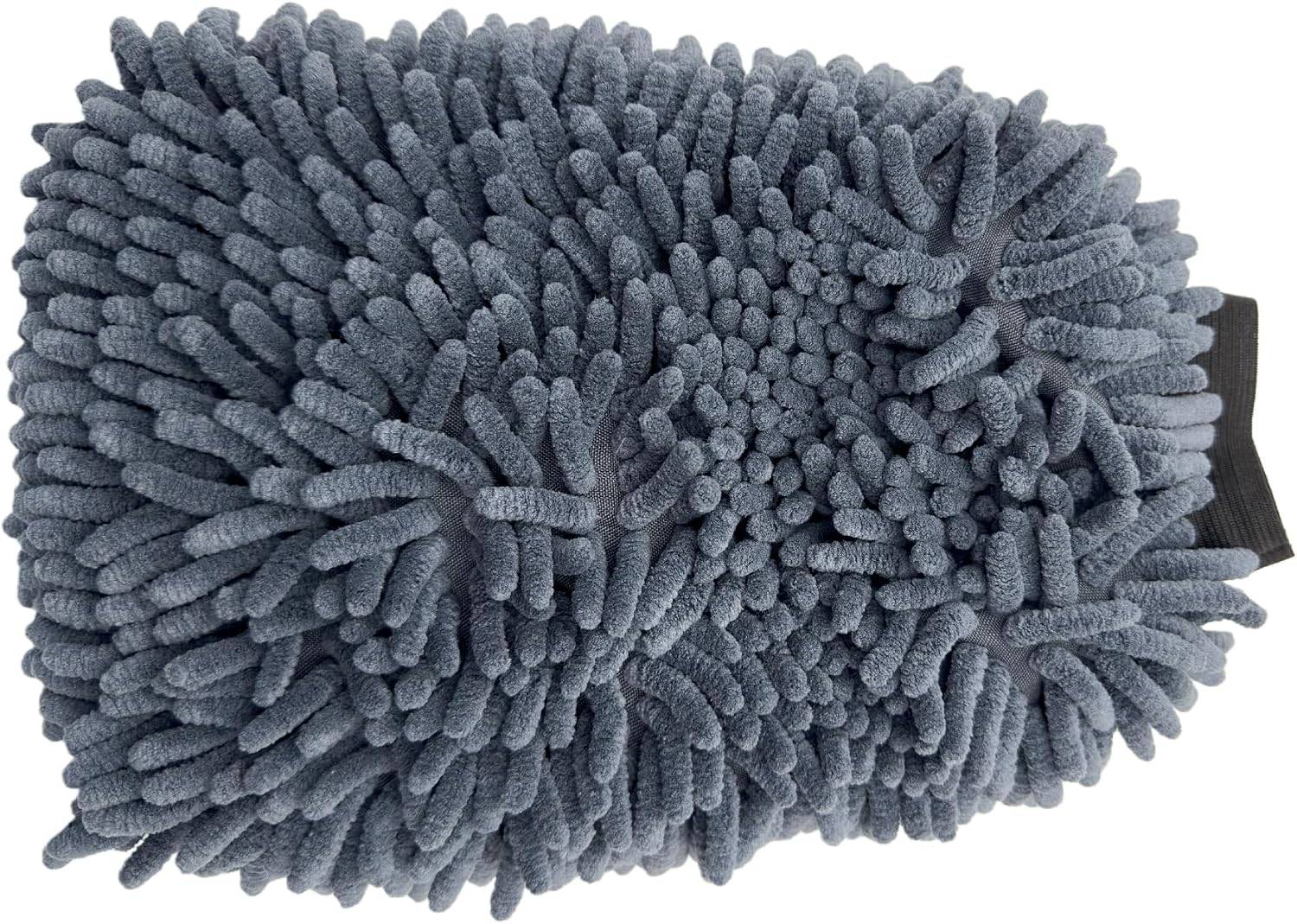 BLINGOBLING Grey Extra Large Size 7.5" X 11.5" Chenille Premium Scratch Free Microfiber Wash Mitt for Car Washing, Ultra-Soft Car Wash Glove, Swirl Free Finish, Safe for Trucks, SU