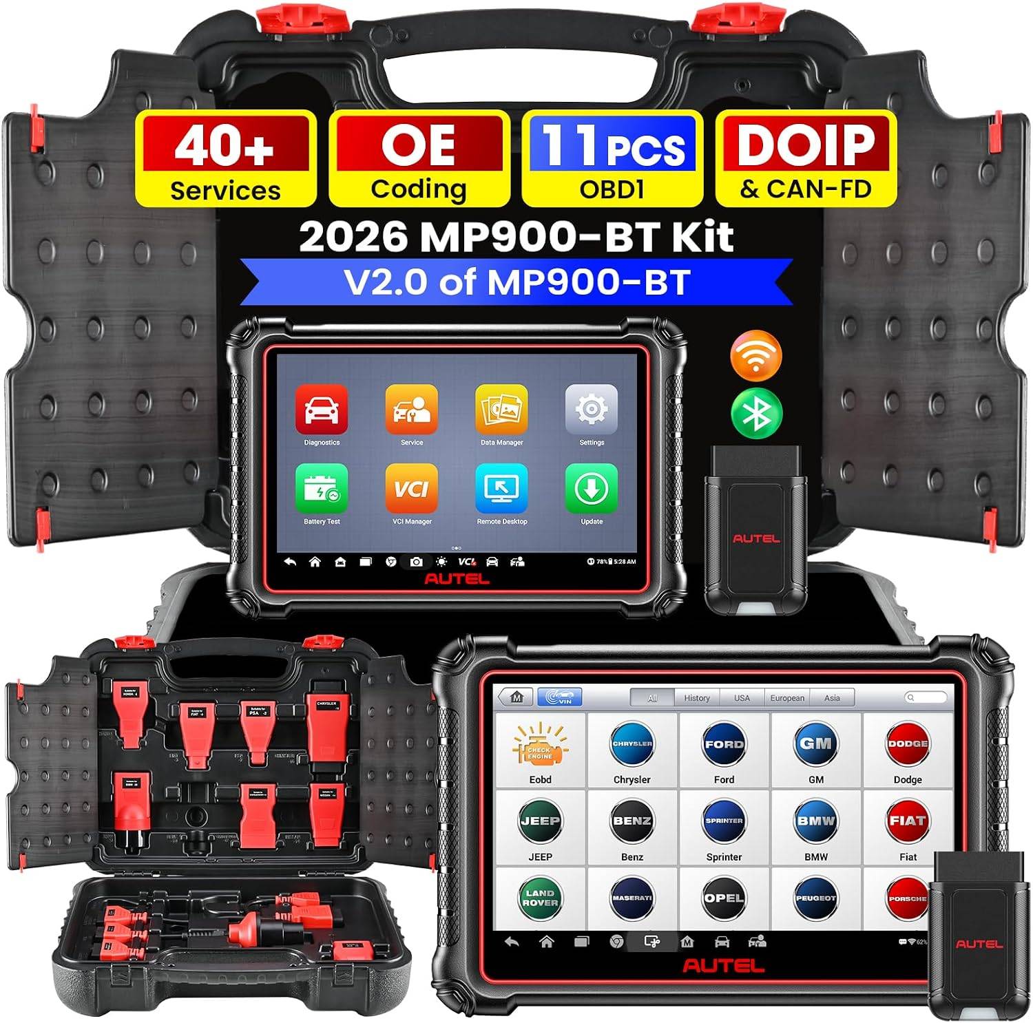 Autel Scanner MaxiPRO MP900-BT KIT: Up of MP900BT KIT w/ 11 PCS OBD Cables