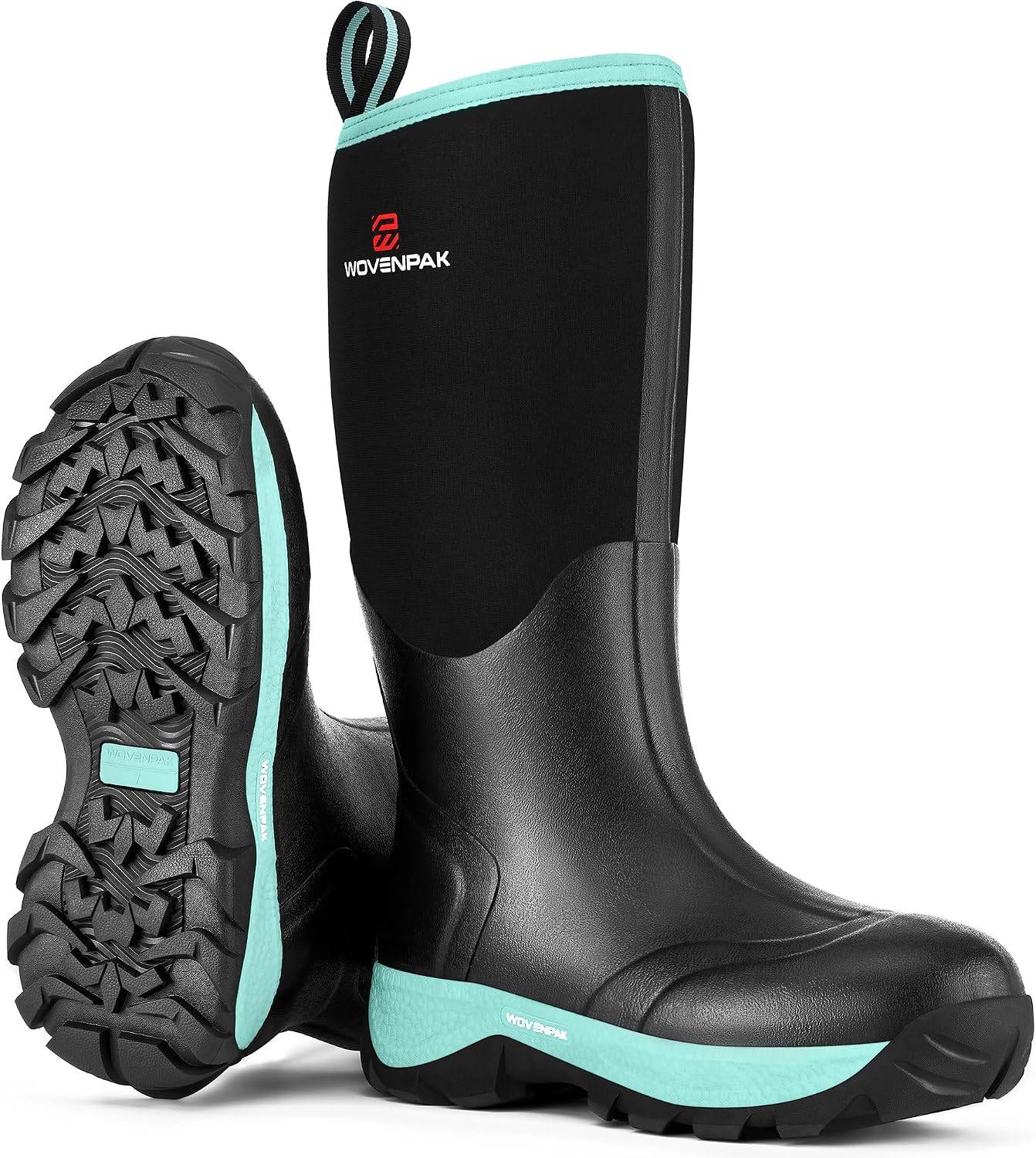 WOVENPAK Rubber Boots for Women, Waterproof Rain Boots Women, Insulated Hunting Boots, Neoprene Garden Mud Boots All Season for Hunting, Gardening, Farming, Size 11