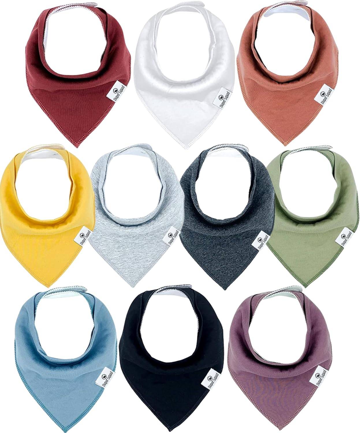 Diaper Squad 10-Pack Organic Cotton Baby Bibs for Baby Boy, Girl