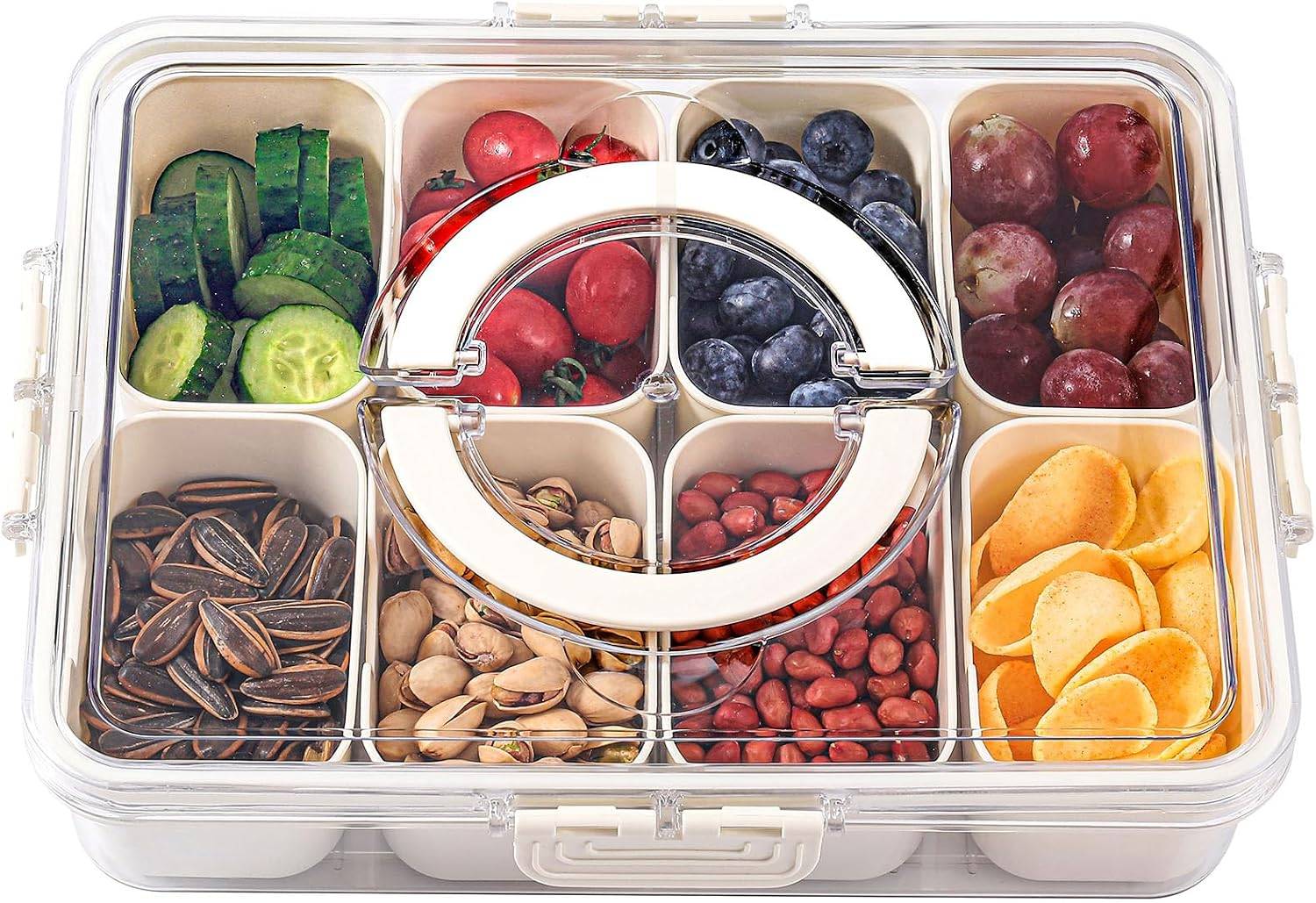 Snackle Box Snack Container Tray with Lid, Divided Serving Tray with Handle