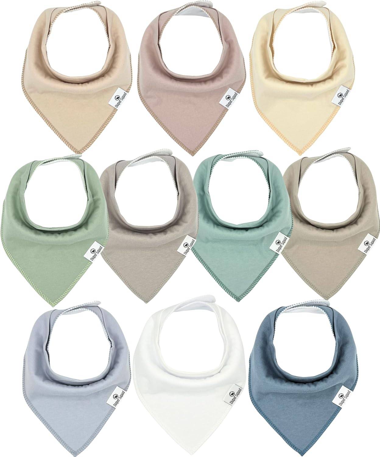 Diaper Squad 10-Pack Organic Cotton Baby Bibs for Baby Boy, Girl