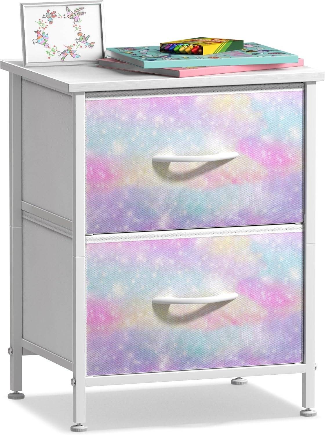 Sorbus Kids Nightstand, Fabric Drawers (Watercolor, 2 Drawer)