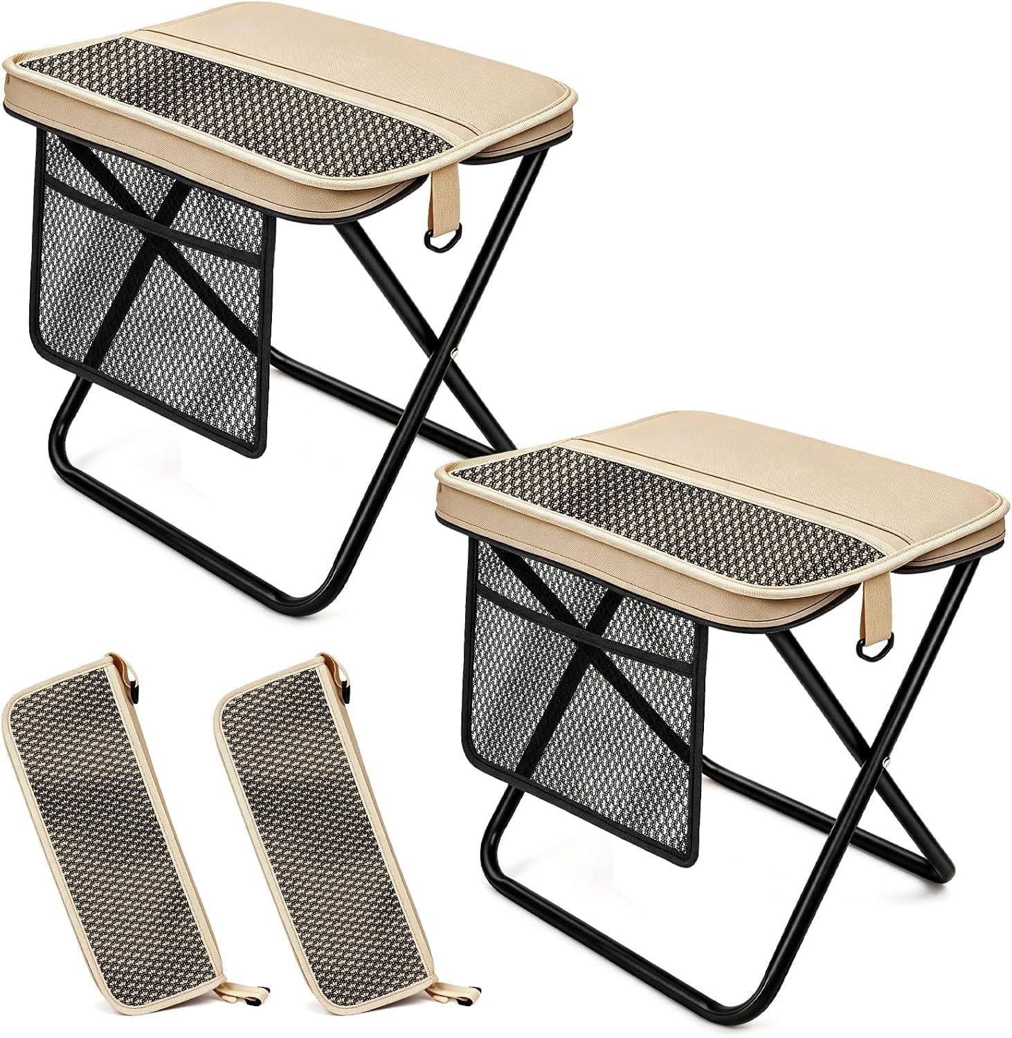 Fshyos 2 Pack Portable Folding Stools, 14.2" Collapsible Chairs for Adults