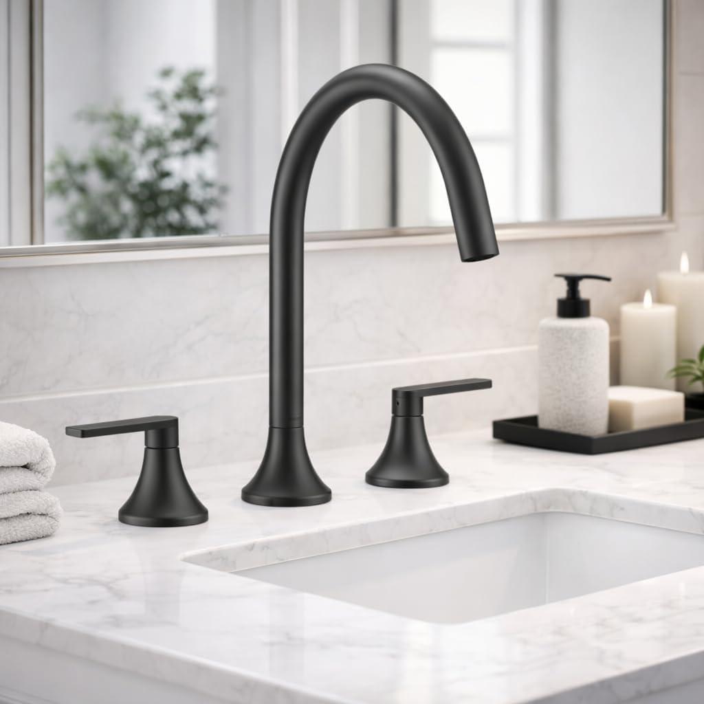 INDARE Matte Black Widespread Bathroom Faucet with Drain and Supply Lines