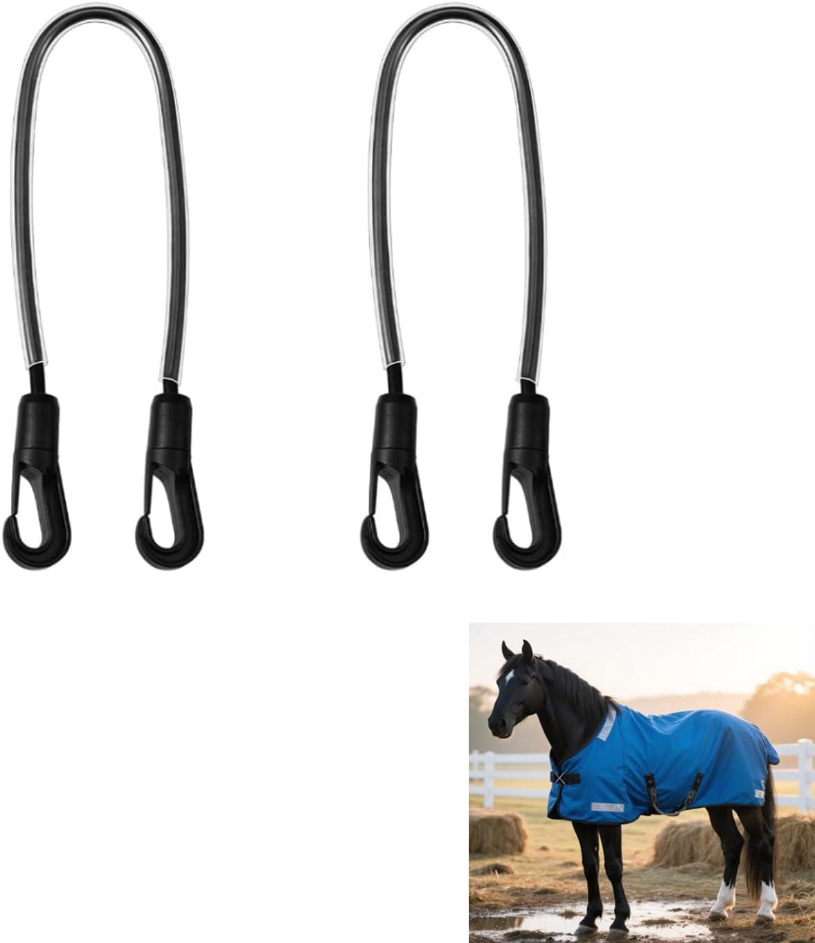 2Pcs Horse Blanket Straps, Adjustable Elastic Leg and Tail Straps, 16"
