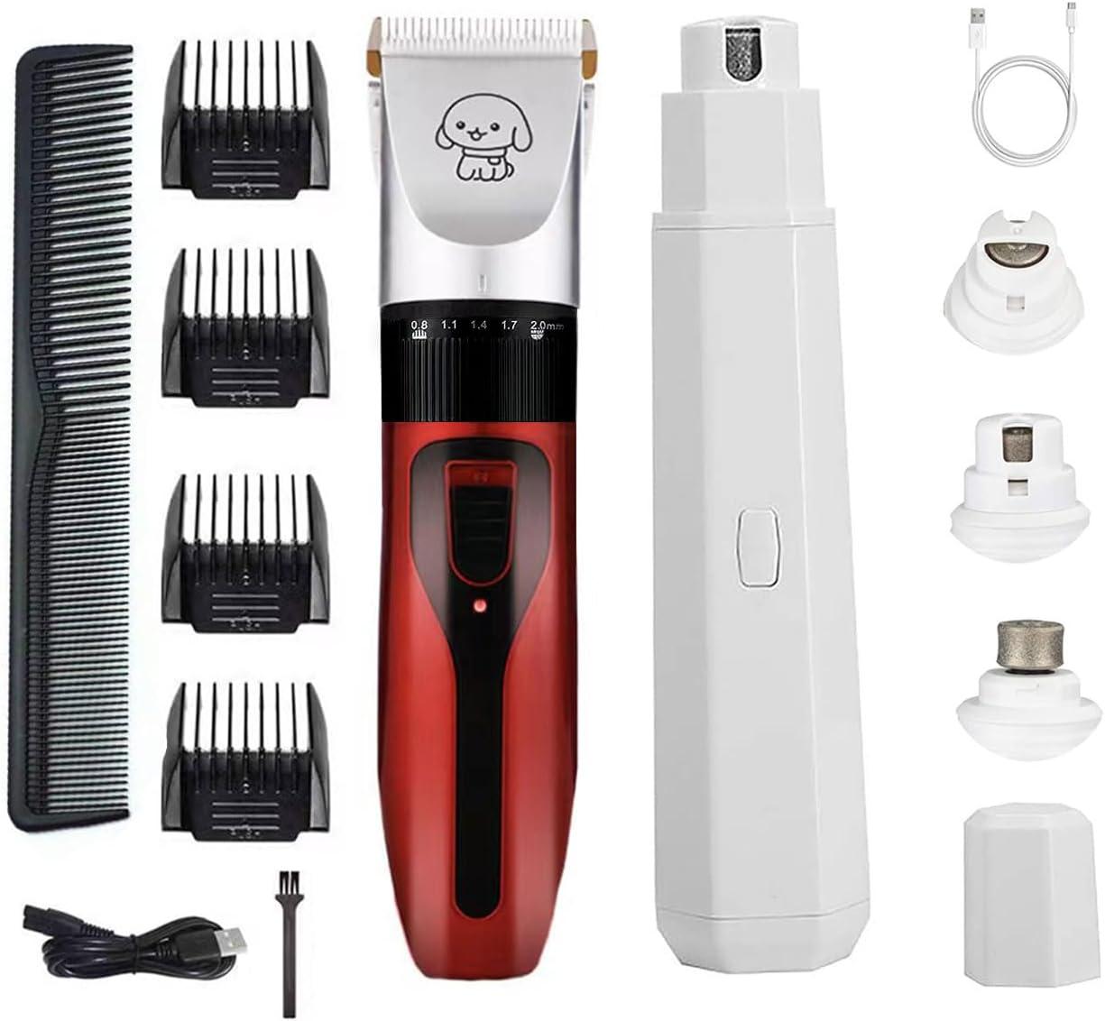 HPLRZXI Dog Clippers and Nail Grinder Low Noise Cordless Rechargeable Dog Clippers and Nail Grinder for Grooming