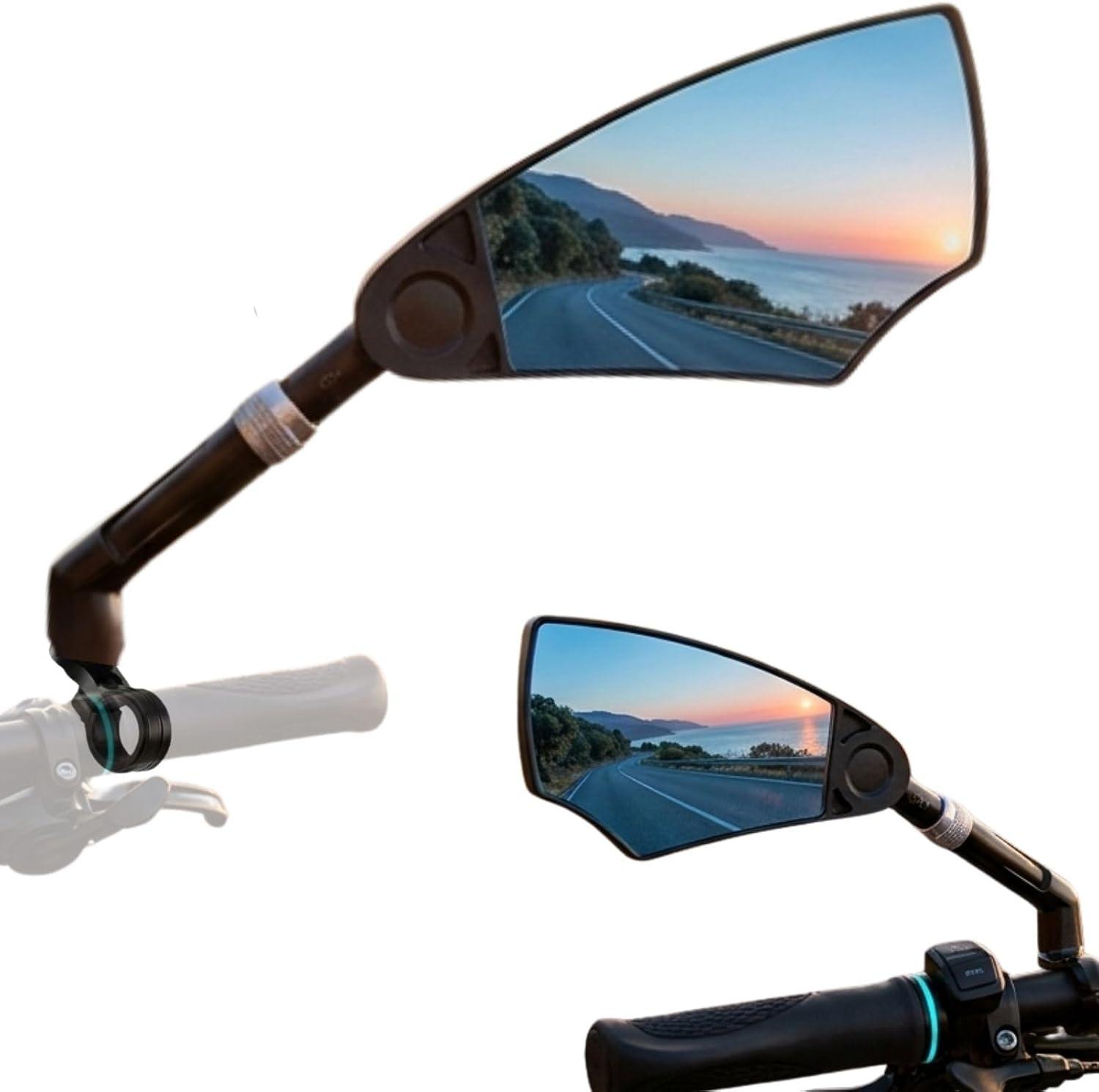 aLLreLi Bike Mirror Pair (2 Mirrors) with Extendable Arm (5.9–7.9 in / 15–20 cm), HD Convex Glass Rear View Mirror, 360° Rotatable Mirror for Bicycles & E-Bikes, Fits 20–25 mm Flat