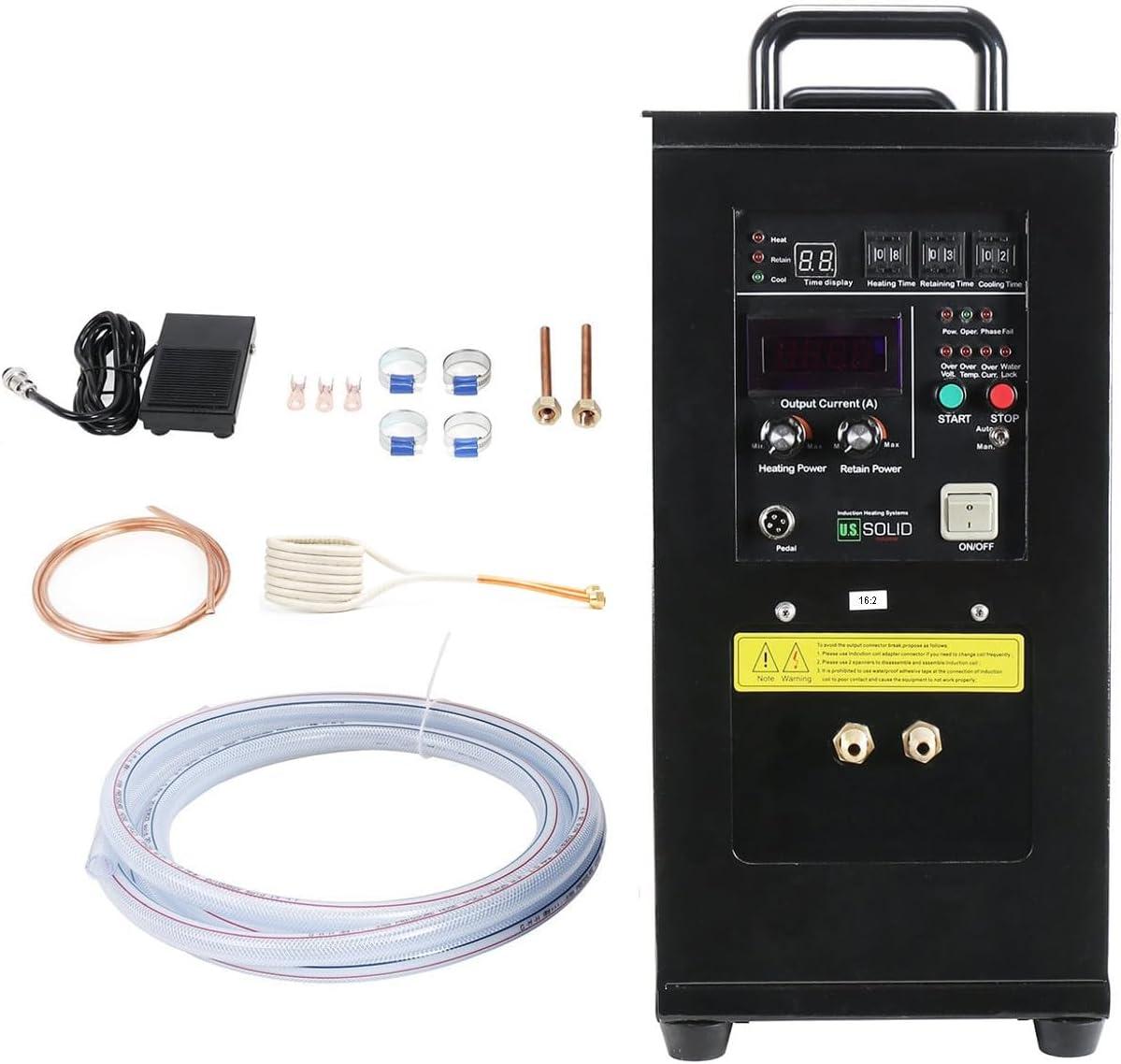 U.S. Solid 15KW High Frequency Induction Heater Furnace, 30-80KHz Output, 220V Single Phase, MOSFET & IGBT Inverter System, 16:2 Turns Ratio, for Metal Melting & Heat Treatment