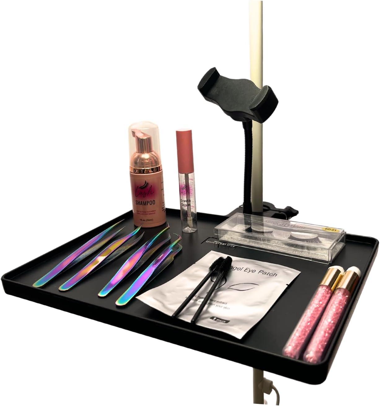 Mocomfor Lash Tray Holder for Ring Light Clip on Organizer Attachment with Phone Holder Eyelash Tech Lash Extension Supplies (with phone holder)