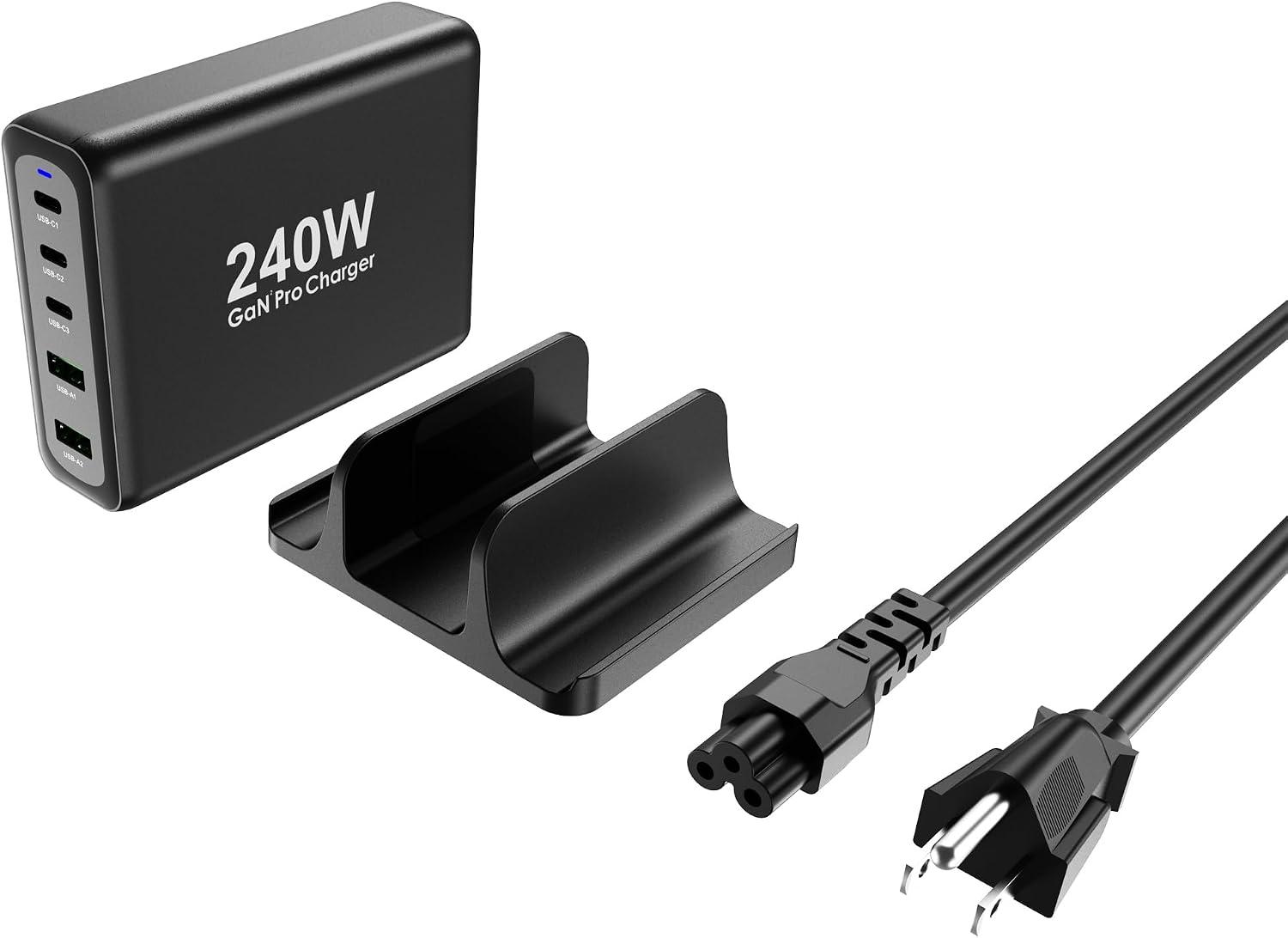 Tobetravel 240W USB C Charger, GaN Tech 5-Ports PD 100W PPS45W QC3.0 30W Super Fast Charging Station for MacBook Pro iPad iPhone 15 14 Samsung S23 S22 Pixel and More