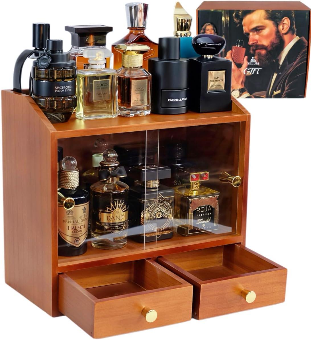 SeLuM Wooden Cologne Cabinet for Men, Dust-Proof, Elegant Gift Packaging