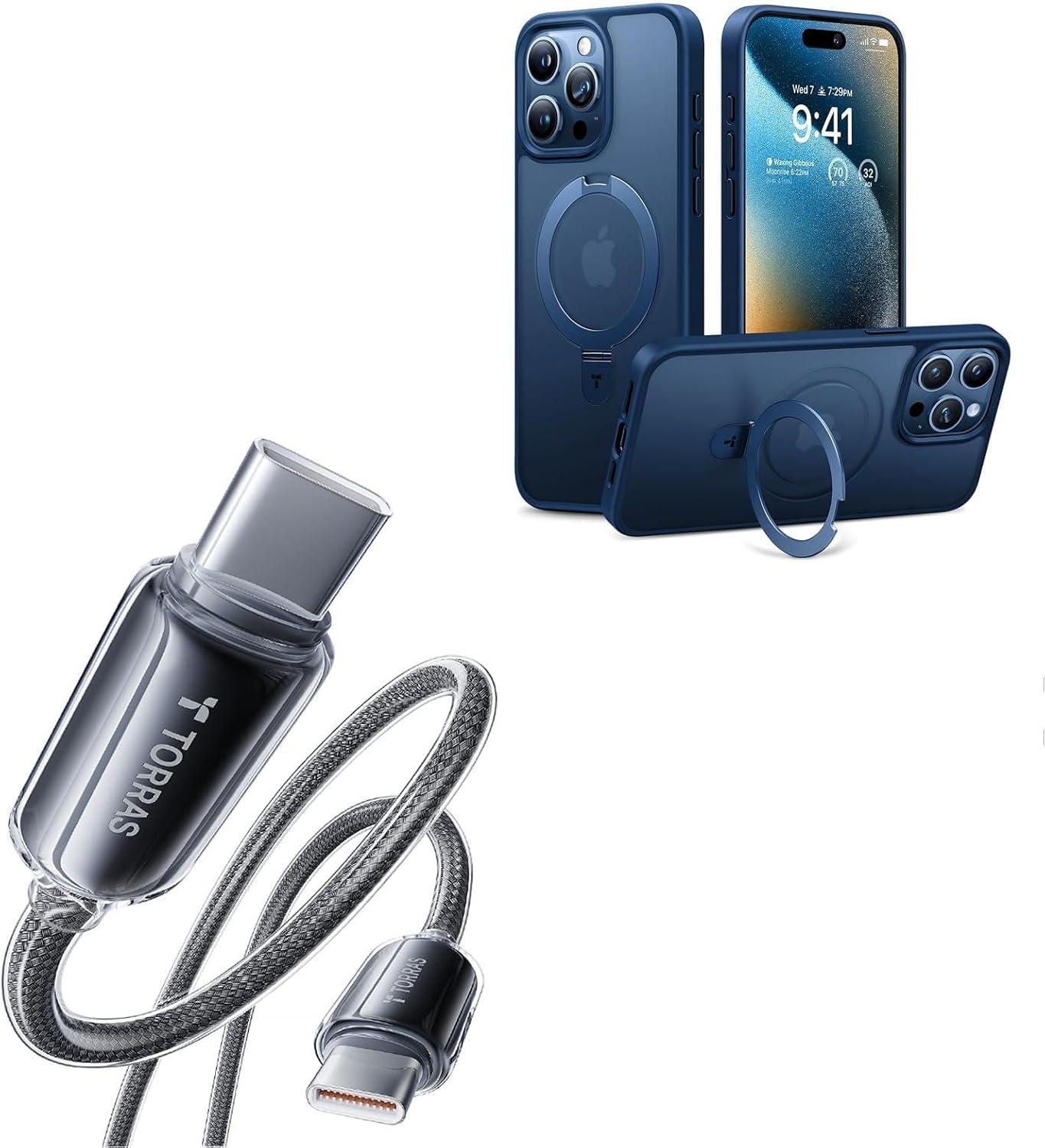 TORRAS iPhone 15 Pro Max Case with USB C Cable