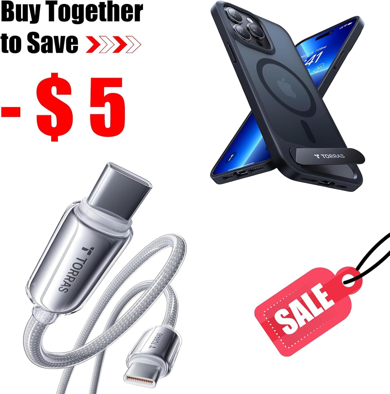 TORRAS iPhone 15 Pro Max Case with USB C Cable