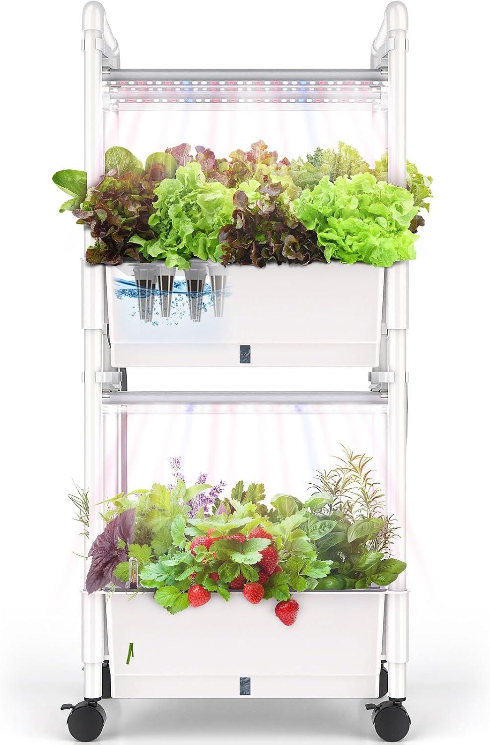 Hydroponics Growing System,AOONEG 28Pods Indoor Herb Garden with LED Grow Light,Hydroponics Growing System Kit with Automatic Timer,Pump System,Adjustable Height,No Seed