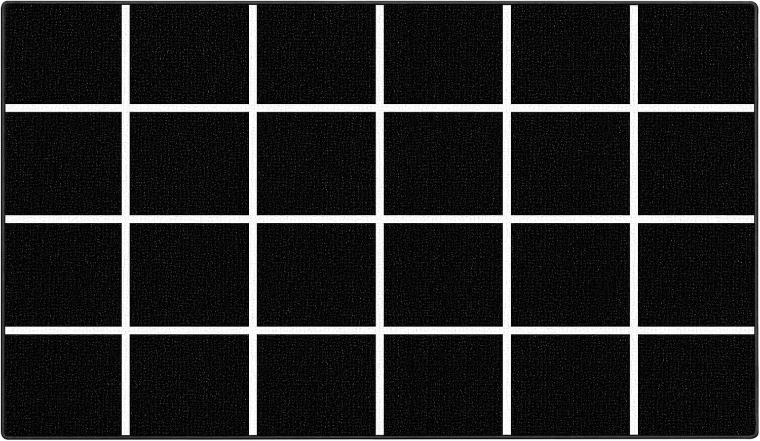ABCarpet Classroom Rug with 24 Seats Black and White Grid 7’6'‘ x 13'1‘’ - Nylon Stain Resistant Carpet for Elementary School, Daycare, Preschool - Non Slip Washable Seating Rug wi