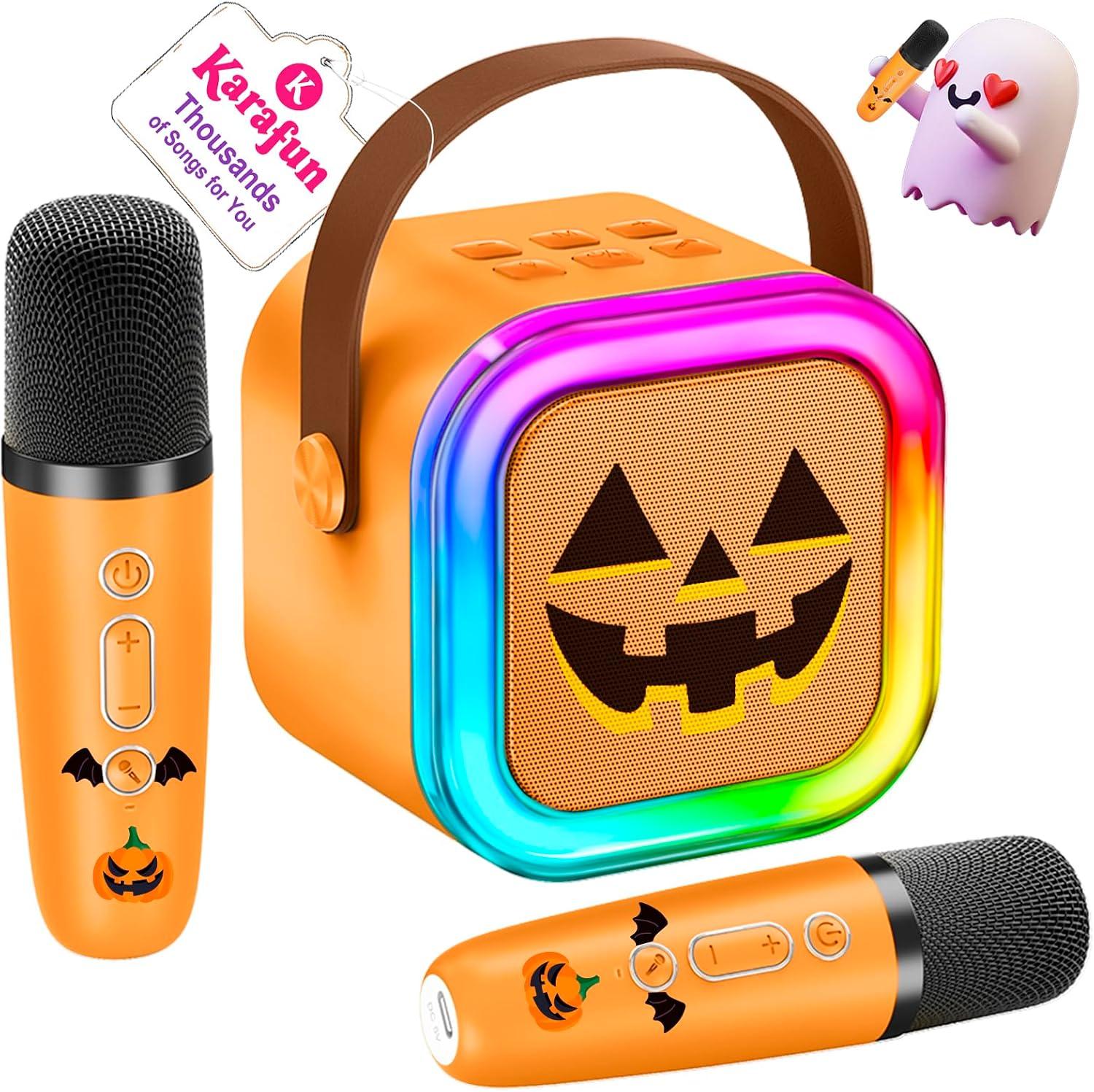 IROO Mini Karaoke Machine for Kids, Halloween Party Supplies & 2025 TOP Toy Gifts Ideas for Girls Boys Ages 4-12, Portable MP3 Player with 2 Wireless Mics for Birthday Christmas Si