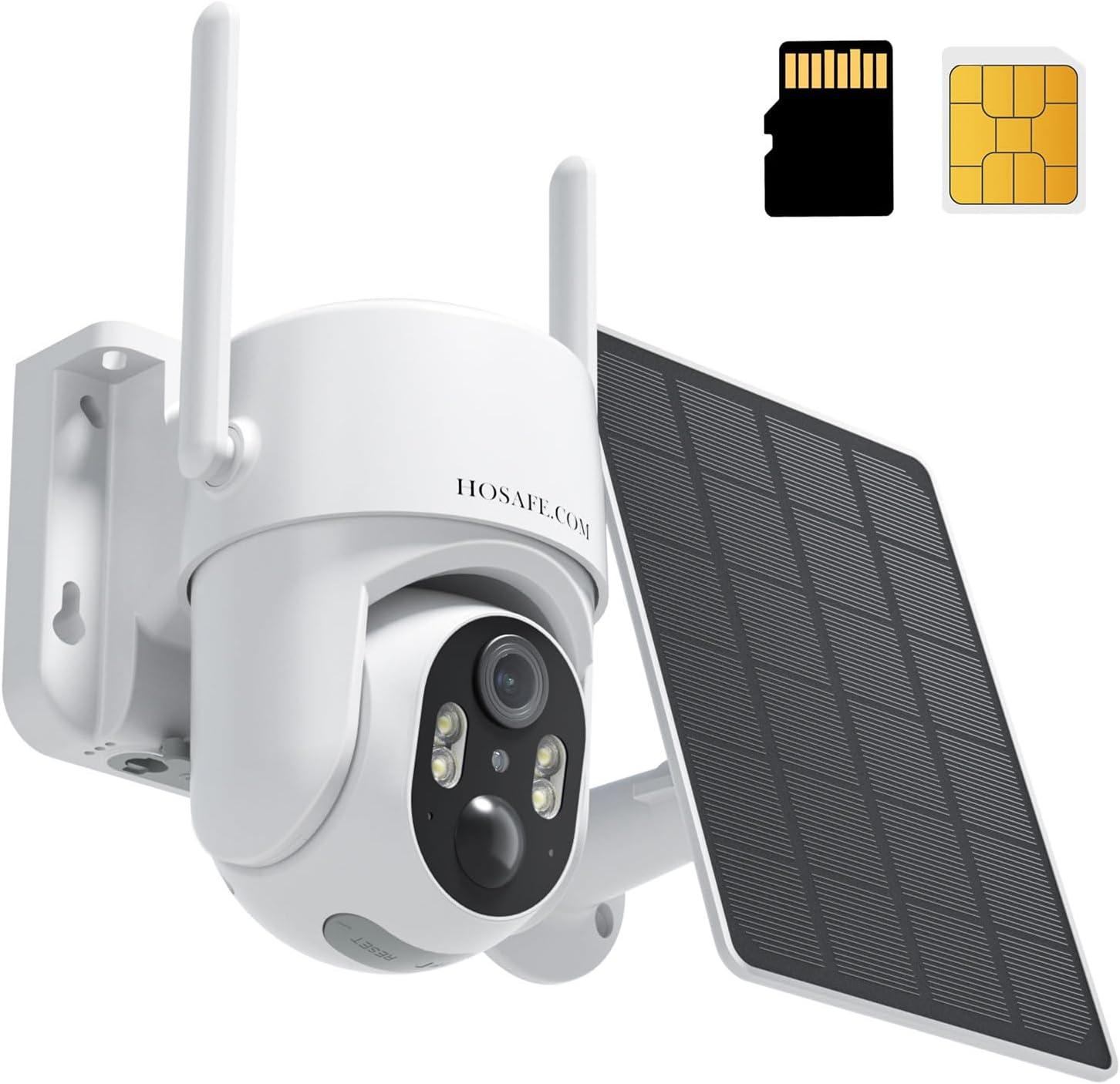 HOSAFE.COM 4G LTE Cellular Security Camera No Internet Needed, 2K Solar No WiFi Security Camera Outdoor Wireless with SIM Card Jobsite,360 Live View, Motion Detection,Free Cloud St