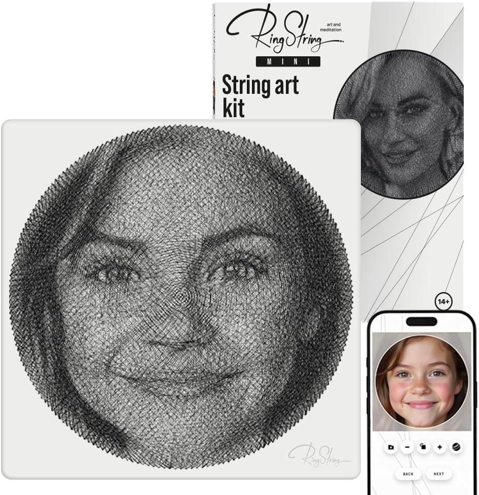 RINGSTRING Mini Art Kit for String Art Creation from Any Photo - Custom Craft Kit for Adults - 3D DIY String Art Kit - Original Gift and Handmade Home Décor