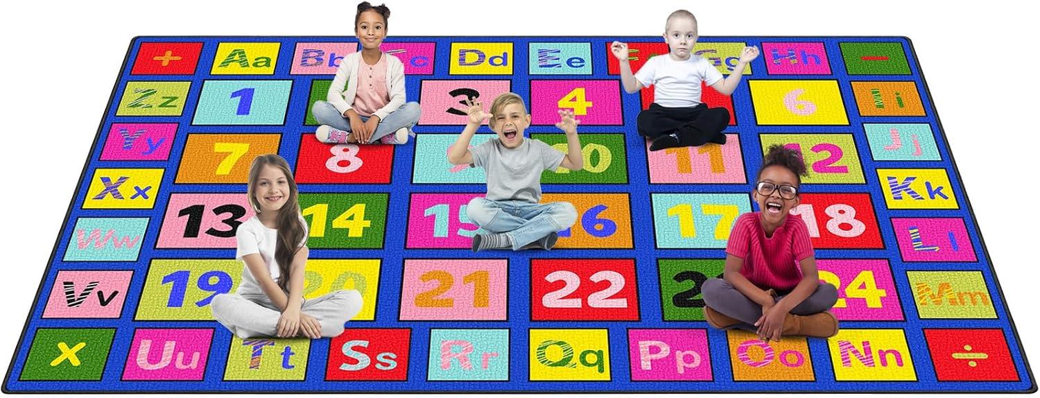 ABCarpet Number Classroom Rug for Kids, 7'6''x13'1'' Durable Nylon Classroom Seating Rug with Non-Slip Backing, School Carpet for Circle Time, Preschool, Daycare, Playroom, Learnin