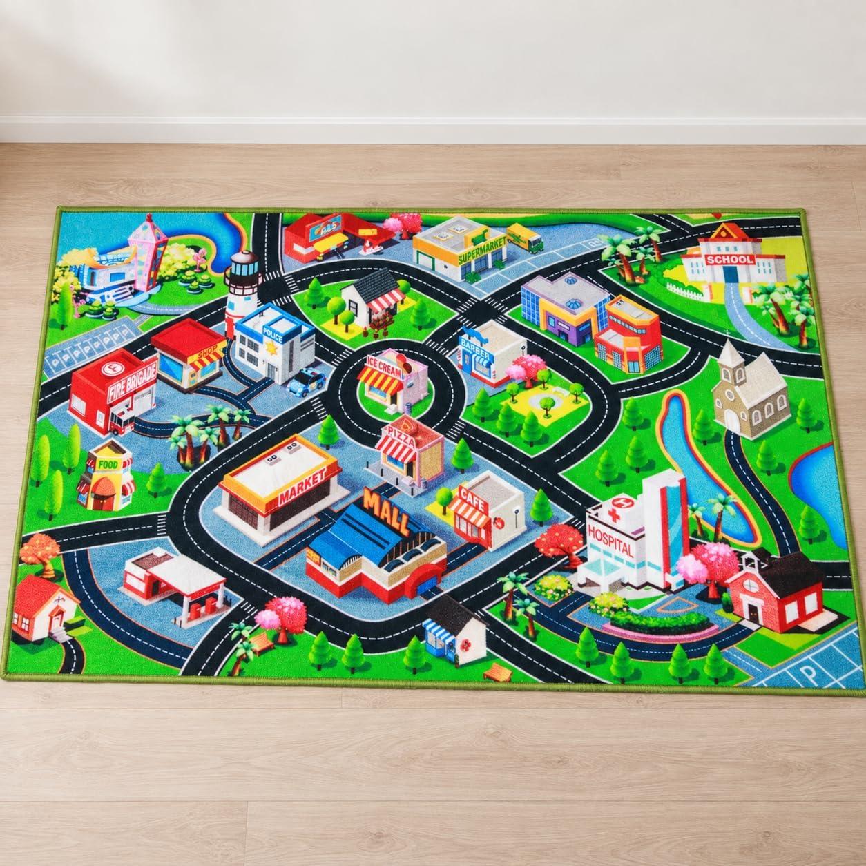 Booooom Jackson Kids Car Rug Play Mat 4'11"x6'7" Non-Slip City Road