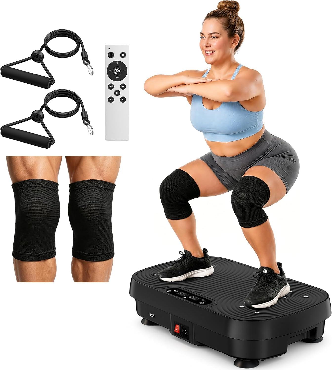 Vibration Plate for Lymphatic Drainage, Vibration Plate Exercise Machine, 130 Levels Vibrating Plate with Knee Pads Bluetooth, Shaker Plate with 450 Lbs Capacity Weight Loss Workou