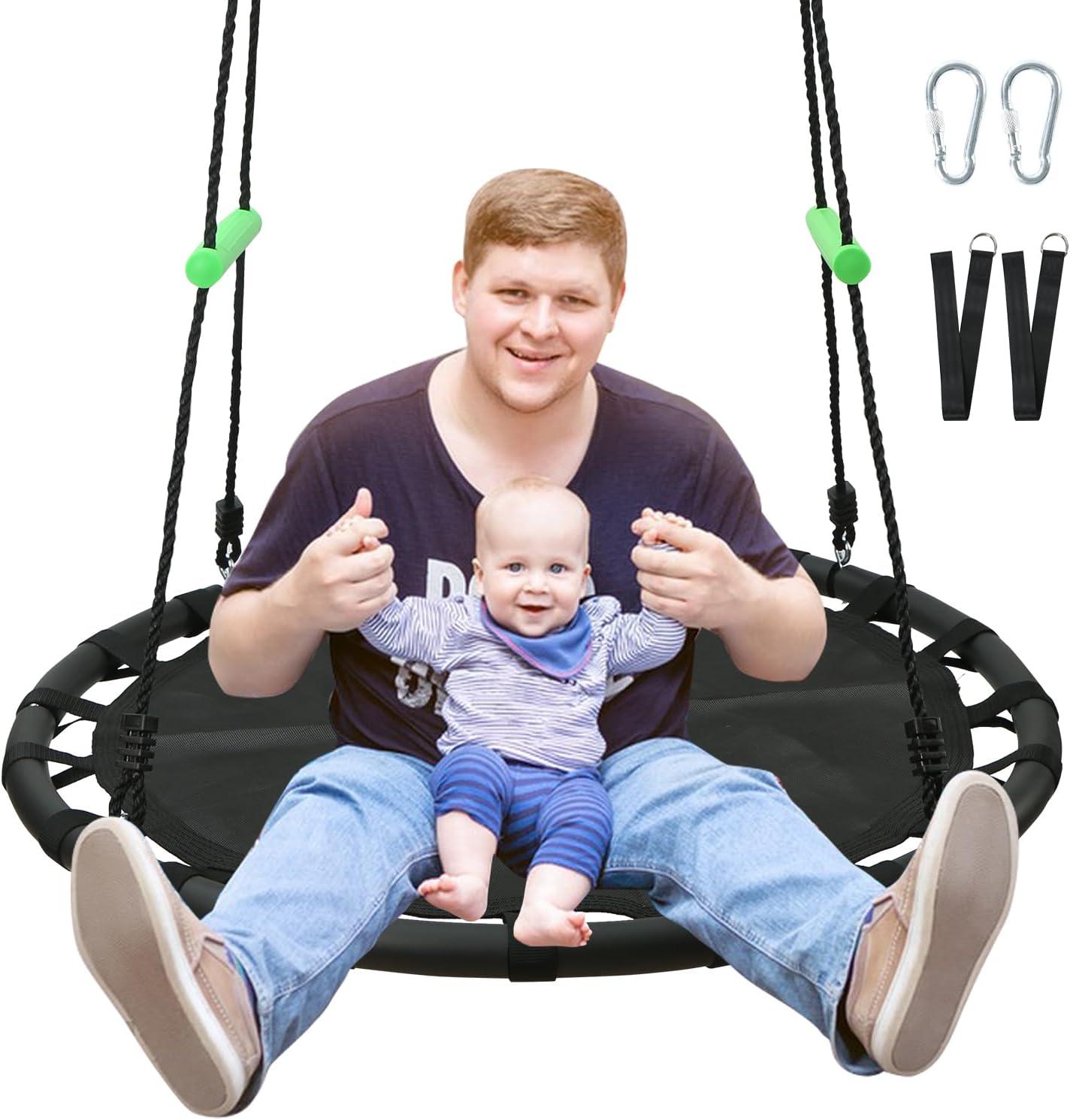 YSEJOMP 40 Inch Diameter Round Black Saucer/Tree Swing with Extra Straps