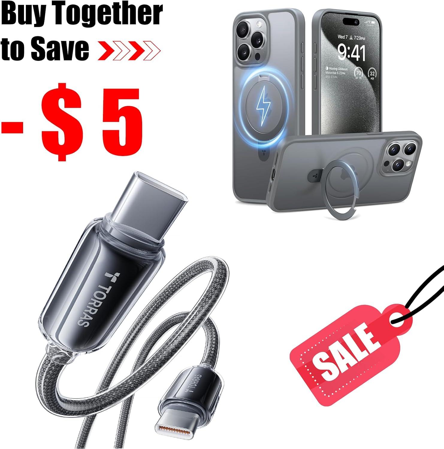 TORRAS iPhone 15 Pro Max Case with USB C Cable