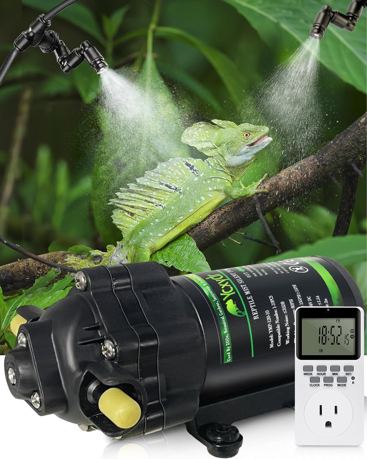 Automatic Reptile Mister System, Misting System with Timer, Reptile Humidifiers Quiet Pump Expandable to 10 Fine Mist Nozzles, Terrarium Mister with Programmable Timer Accurate to 
