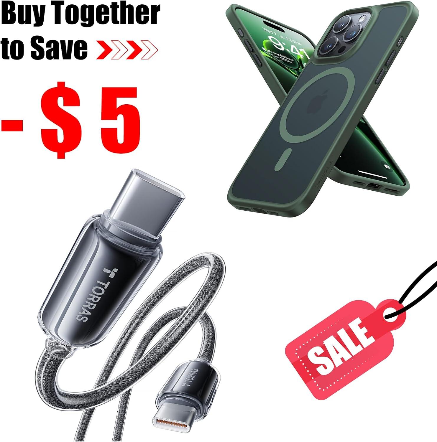 TORRAS iPhone 15 Pro Case with USB C Cable