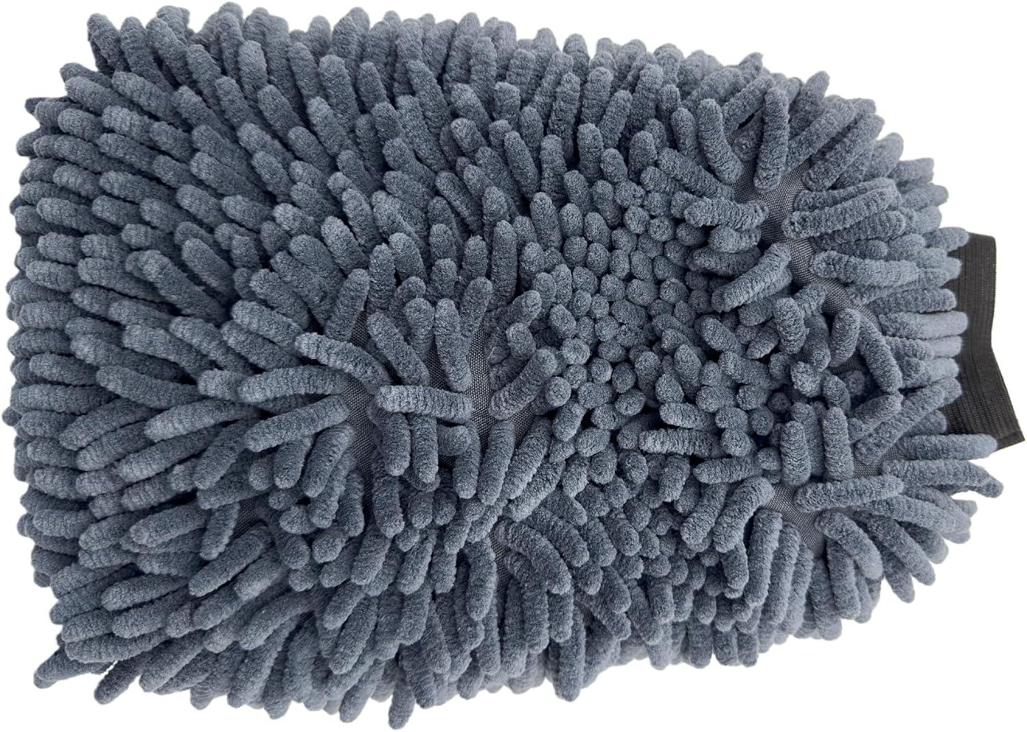 BLINGOBLING Grey Extra Large Size 7.5" X 11.5" Chenille Premium Scratch Free Microfiber Wash Mitt for Car Washing, Ultra-Soft Car Wash Glove, Swirl Free Finish, Safe for Trucks, SU
