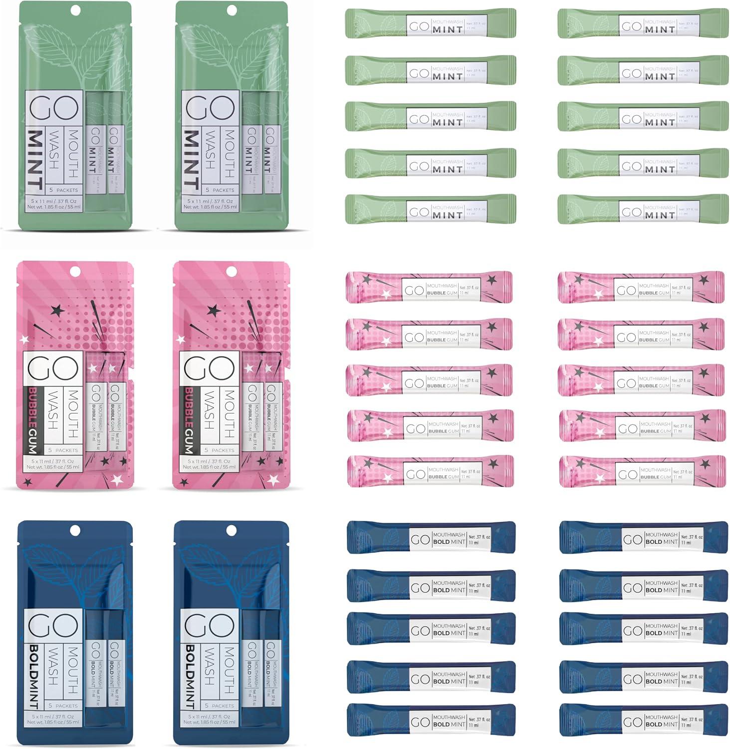 Bold Mint GO Travel Size Mouthwash Packets - Bulk Individual Mini Mouthwash Packets - Perfect Travel Size Toiletries for Guest Bathrooms - Alternative to Breath Strips and Spray, A